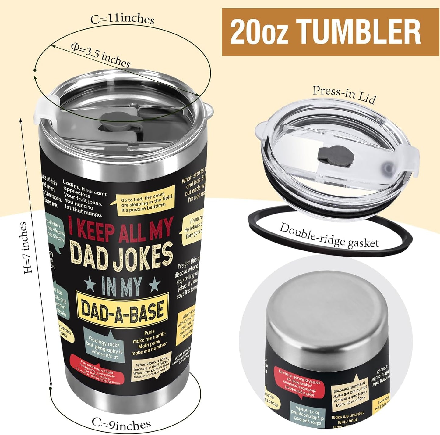 Dad Birthday Gift from Daughter Son: Dad Joke 20oz Tumbler with Lid Straw Stainless Steel Tavel Mug Funny Birthday Gifts for Men Grandpa Husband Bonus Stepfather Fathers Day Christmas Thankgiving