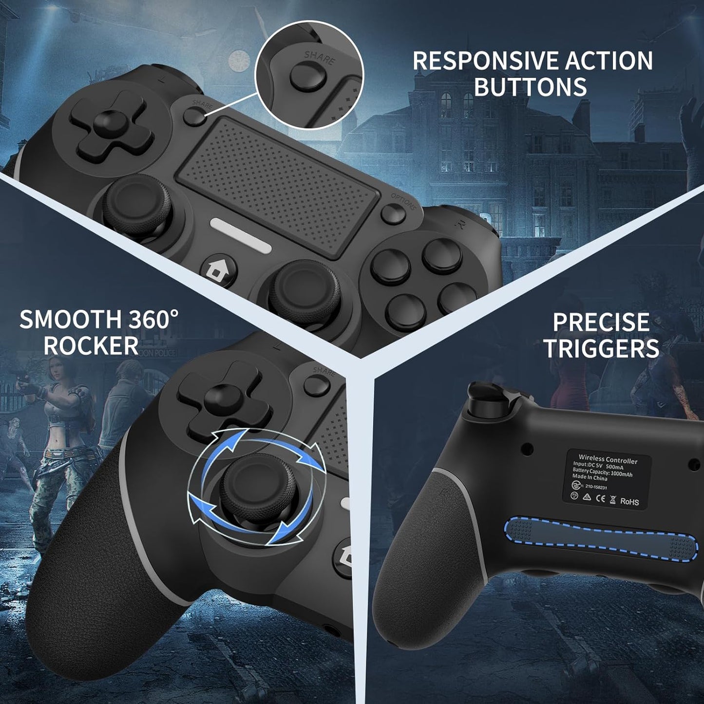 Wireless Controller for PS4, Wired P-4 Pro Controller with Paddles, Black P-4 Controller Accessories, P-4 Accessories Perfect Adaptive Full Version 4/4 Pro/Slim.