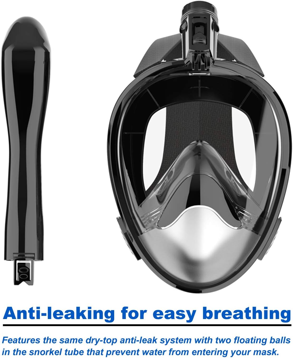 Full Face Snorkel Mask, Diving Mask for Kids and Adults,180° Panoramic View Snorkel Mask with Camera Mount, Safe Breathing, Anti-Leak&Anti-Fog