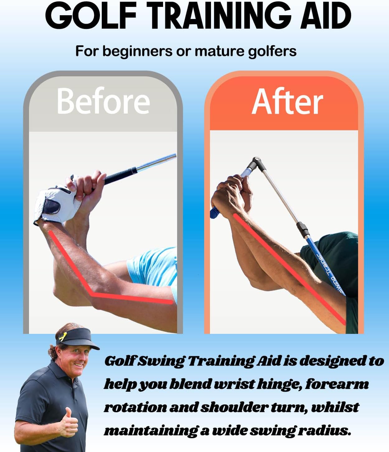 Golf Swing Trainer aid - Golf Training aid to Improve Hinge, Forearm Rotation, Shoulder turna and Grip.Portable Collapsible Swing Trainer Equipped with Golf Grip Traine