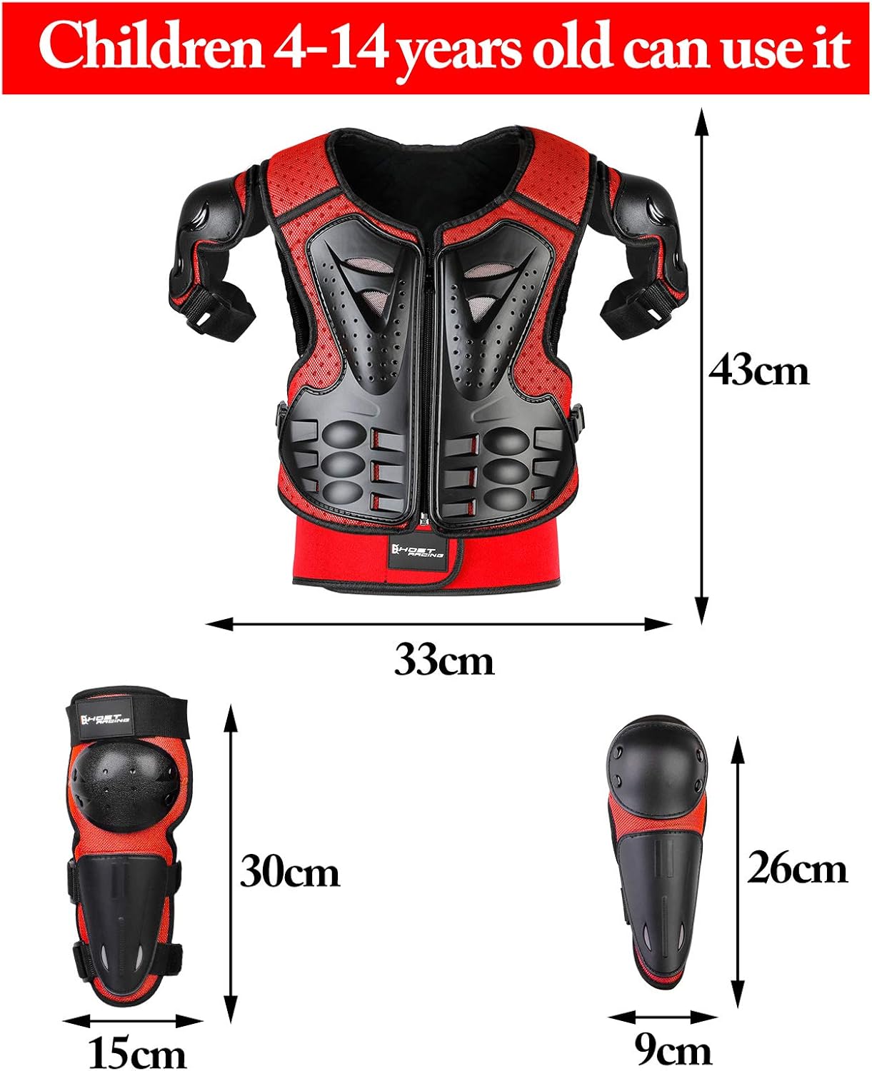 Youth Dirt Bike Gear, JUSTDOLIFE 5 PCS Motorcycle Armbor Protection Jacket, Kids Motorcycle Armor with Knee Pads Elbow Pads Chest Protector Racing for Outdoor Sports