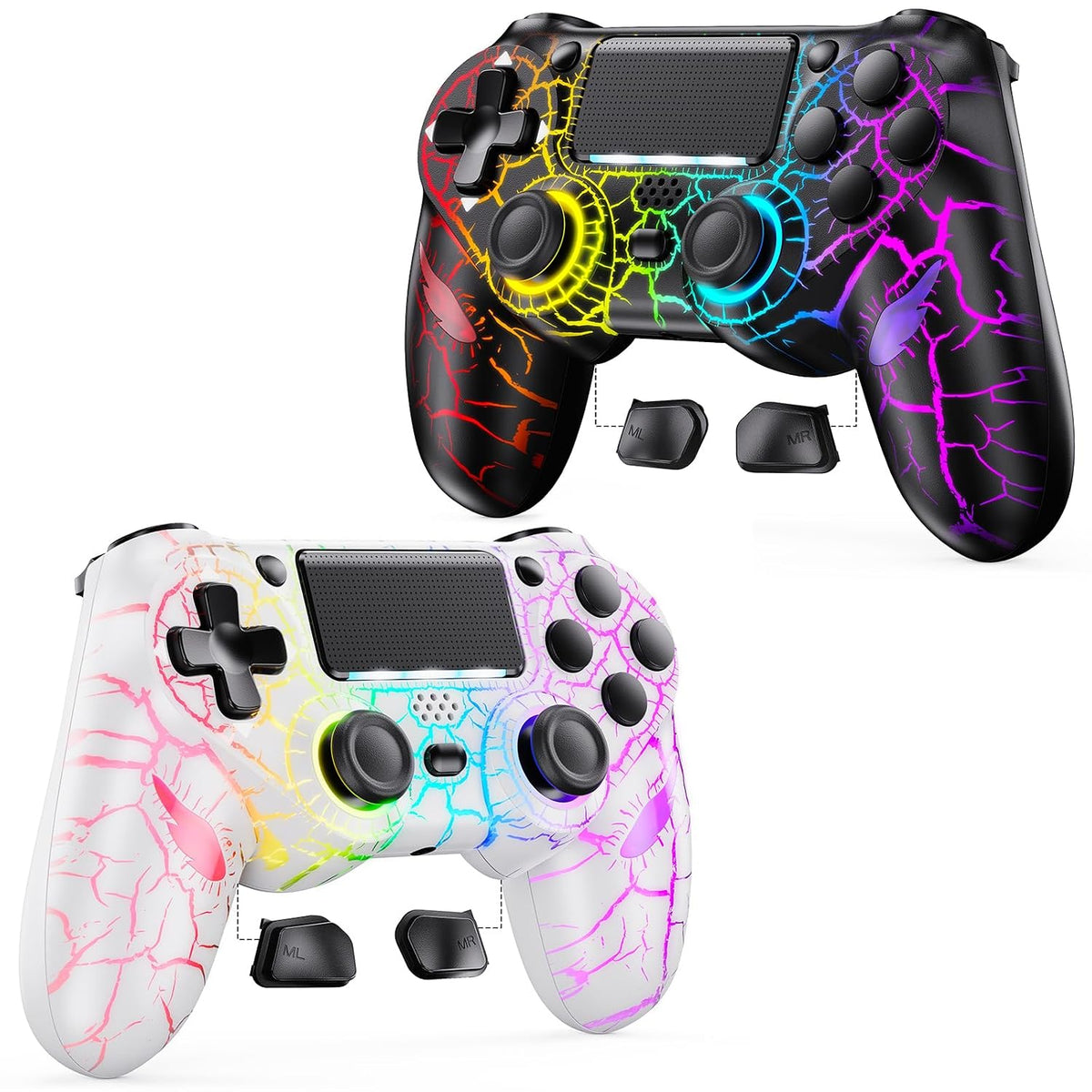 GamingBoy 2 Pack Light-up Wireless Controller for PS4/PC (Black and White)