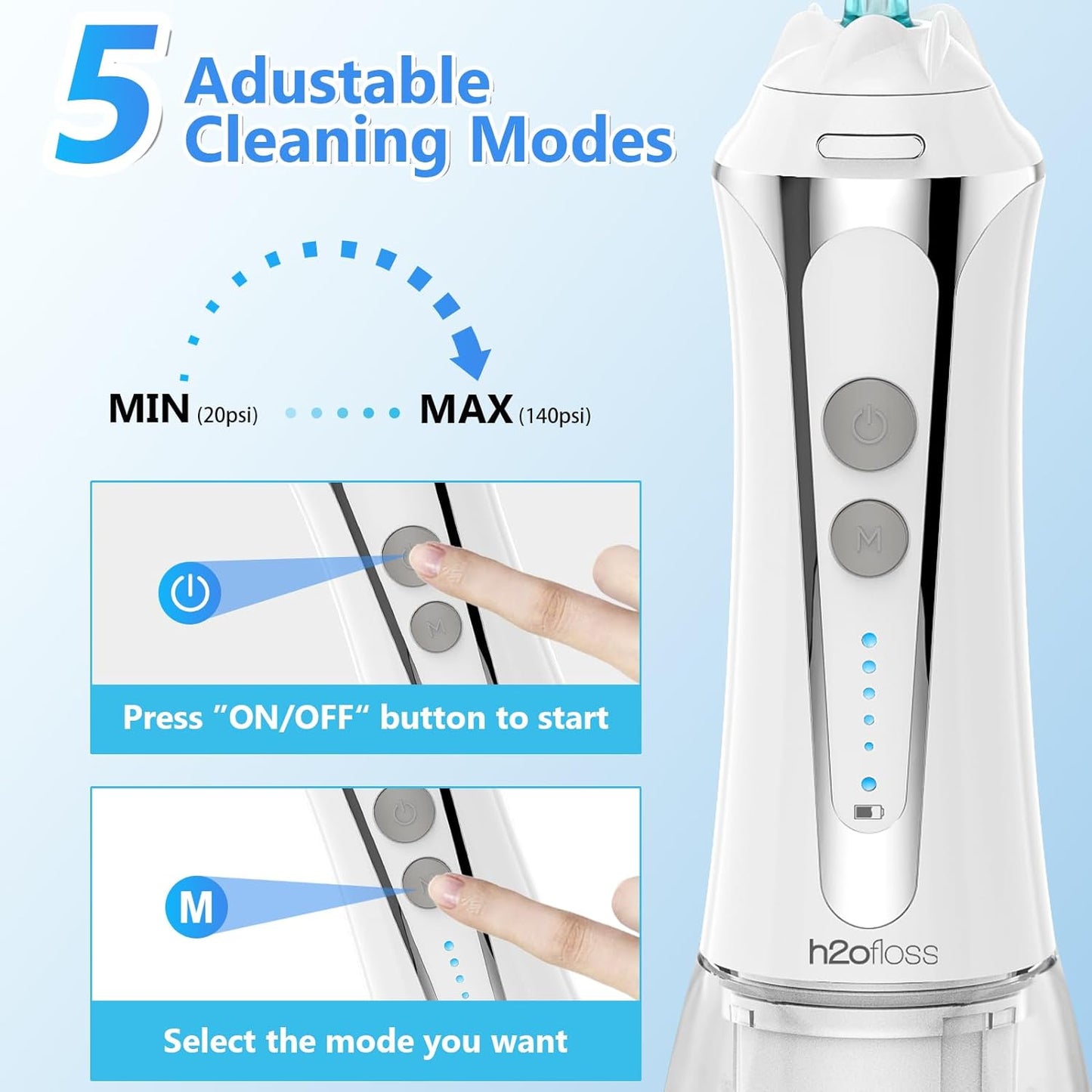 Water Dental Flosser Cordless, 300ML Rechargeable Oral Irrigator for Teeth Cleaning, Portable & IPX7 Waterproof Teeth Cleaner Pick for Braces Home Travel