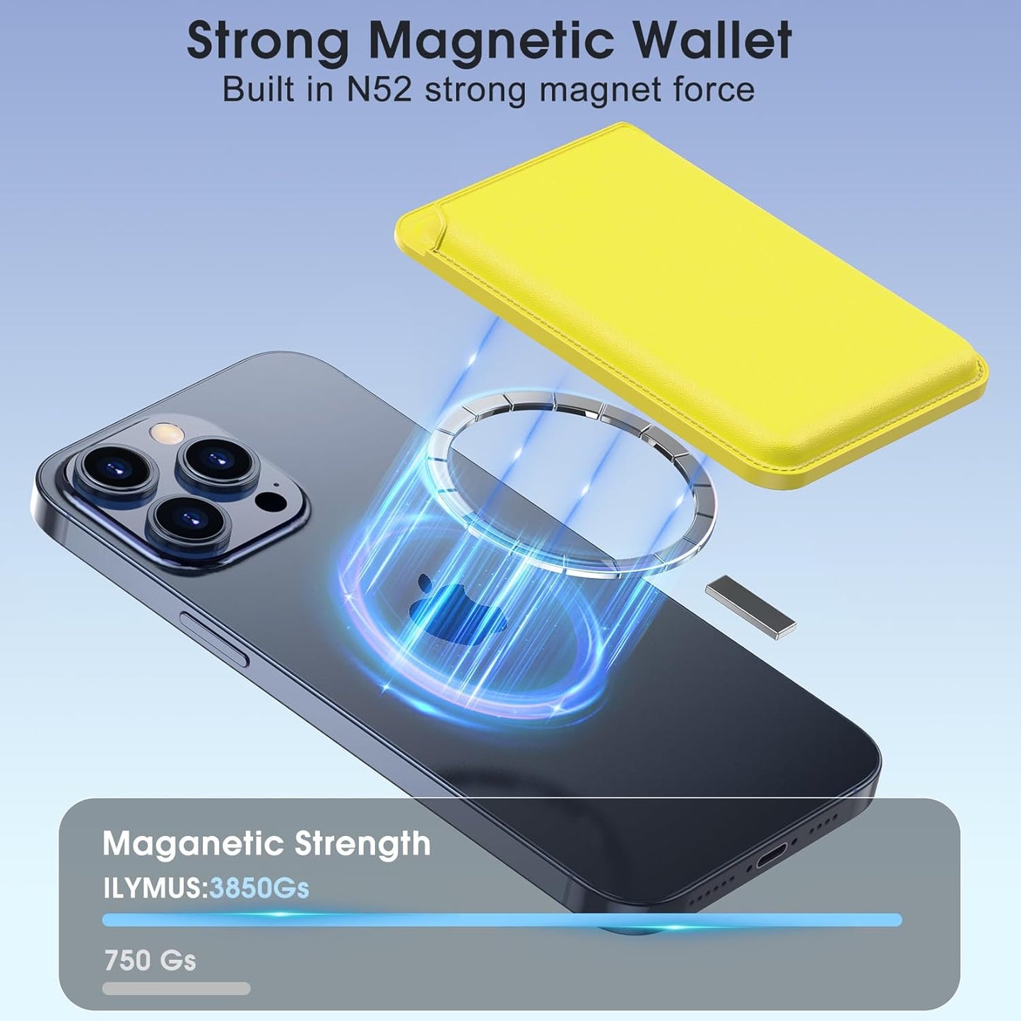 For Magsafe Wallet,Magnetic Wallet Card Holder for iPhone 15/14/13/12 Series, Men's Card Case Leather Phone Wallet, Slim,RFID Blocking, Yellow