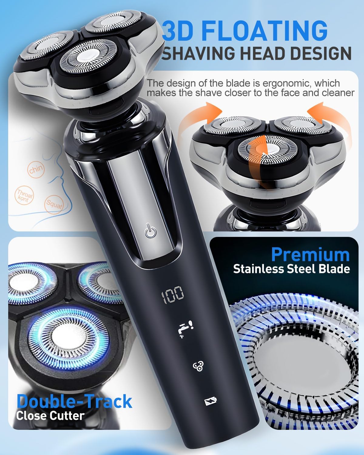 Head Shavers for Bald Men, Electric Detachable Head Shaver for Male, Waterproof Wet Dry Body Bald Head Shaver, Rechargable Rotary Shavers/Razor for Husband Father
