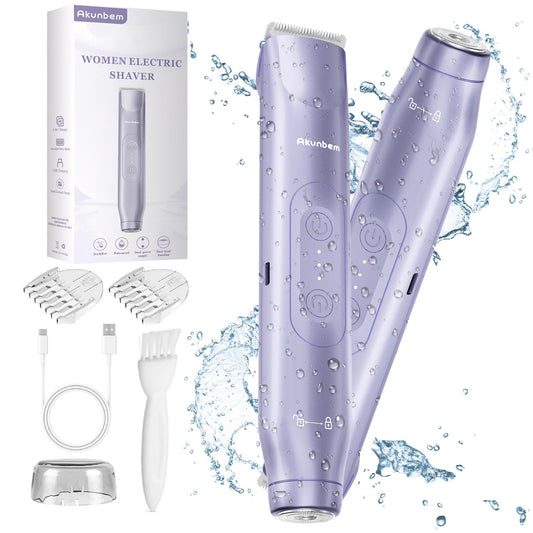 2 in 1 Women Electric Shaver Dual Head Bikini Trimmer for Women IPX7 Waterproof Wet & Dry Use Body Hair Trimmer and Facial Hair Remover for Bikini Underarm Leg Arm Body Face, Purple