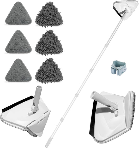 Wall Cleaner Mop with 82" Long Handle, 180° Foldable Base & 6 Replacement Pads - Perfect for Cleaning Painted Walls, Ceilings, Windows & Floors - Baseboard Cleaning Tool with Squeegee