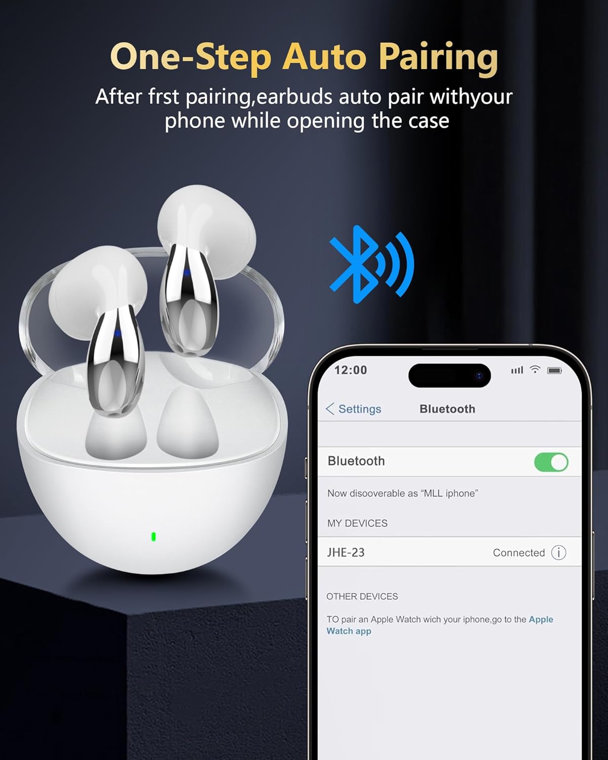 Wireless Earbuds, 5.3 Headphones 40Hrs Playtime with Charging Case, Waterproof Stereo in-Ear Earphones with Microphone for iPhone Android Cell Phone Sports Workout, White