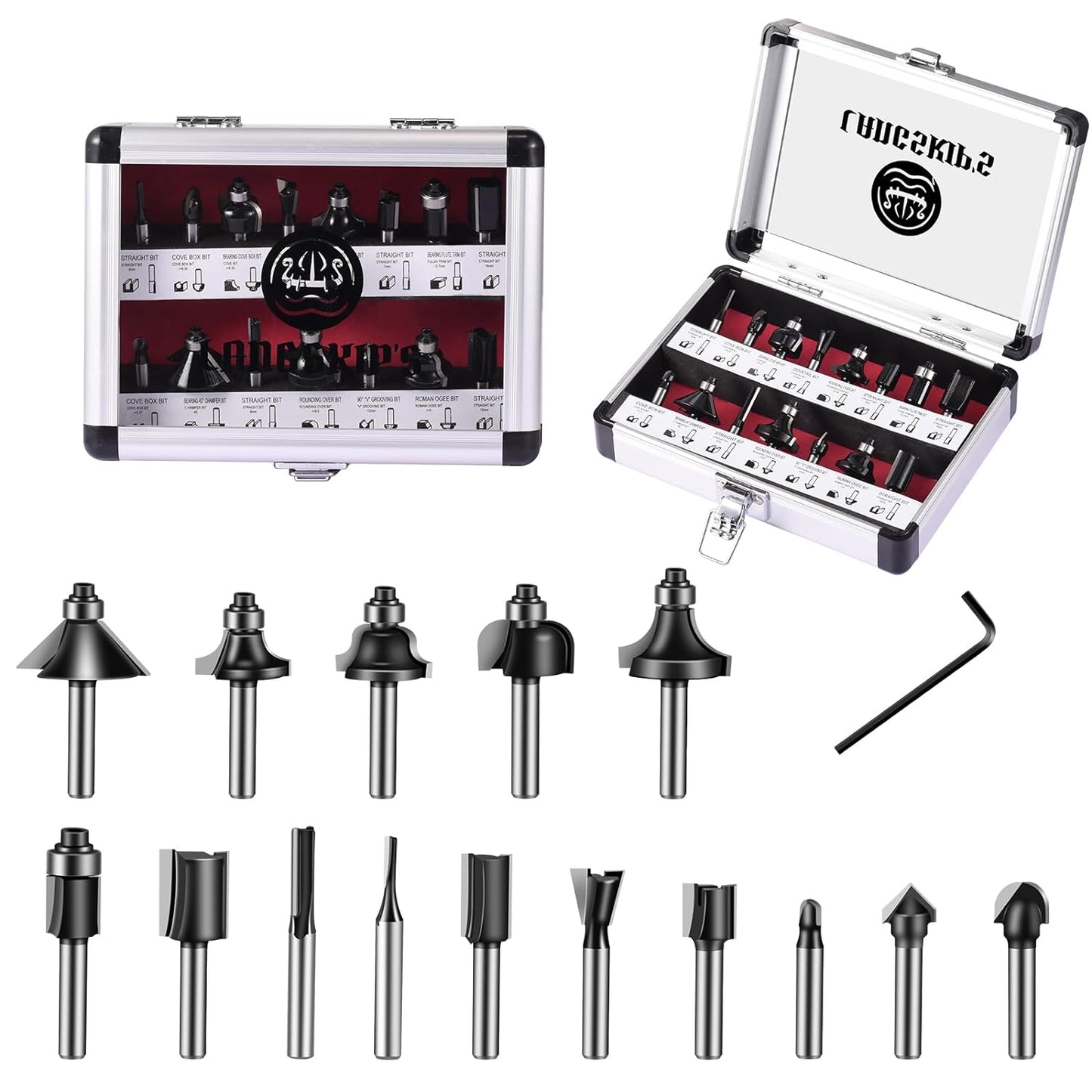 15 Pieces Carbide Router Bit Set 1/4 Shank Made of 45# Carbon Steel YG8 Alloy Blade for Woodwork Tools