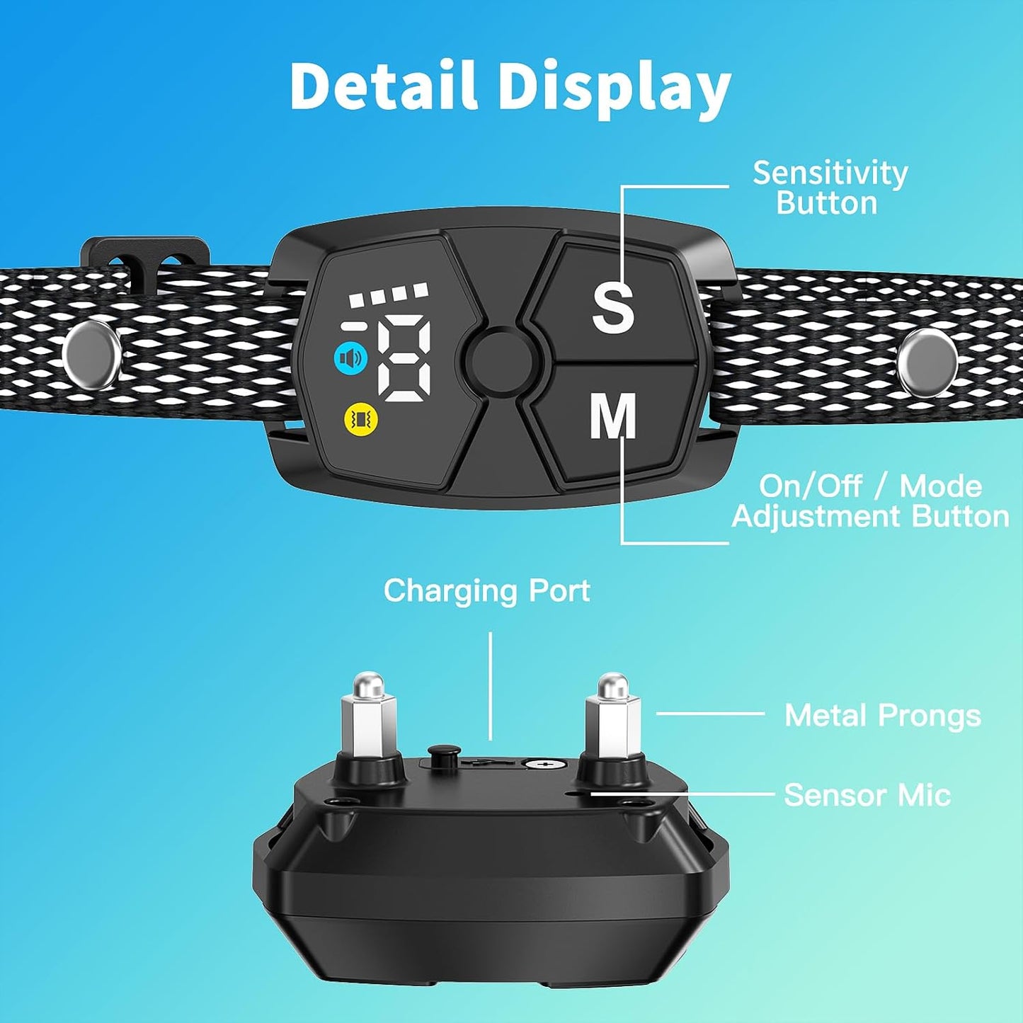 Dog Bark Collar, JeaTone Bark Collar for Large Medium Small Dogs, Smart Anti Barking Training Collar with 7 Adjustable Sensitivity (Black)
