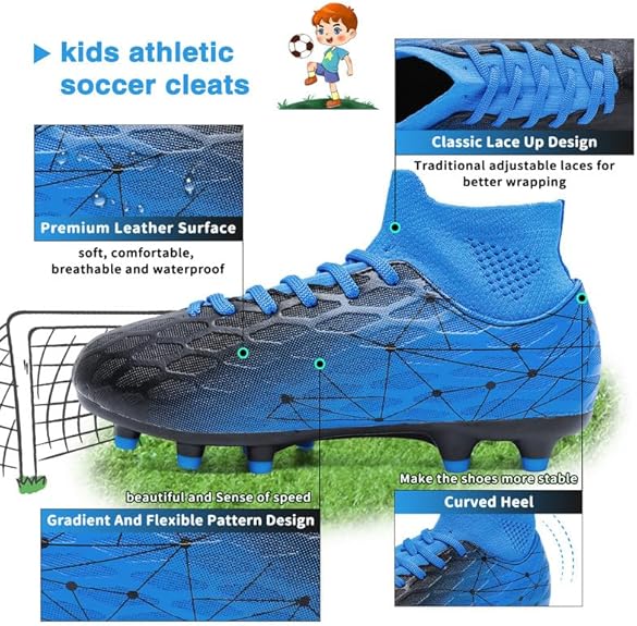 Hanani Boys Girls Soccer Cleats for Kids Football Shoes High Top Training Youth Football Cleats Outdoor/Indoor Athletic Turf Shoes