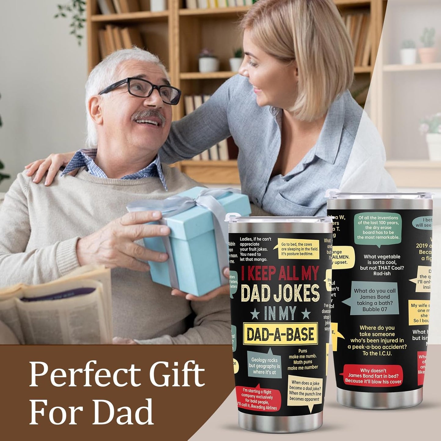 Dad Birthday Gift from Daughter Son: Dad Joke 20oz Tumbler with Lid Straw Stainless Steel Tavel Mug Funny Birthday Gifts for Men Grandpa Husband Bonus Stepfather Fathers Day Christmas Thankgiving
