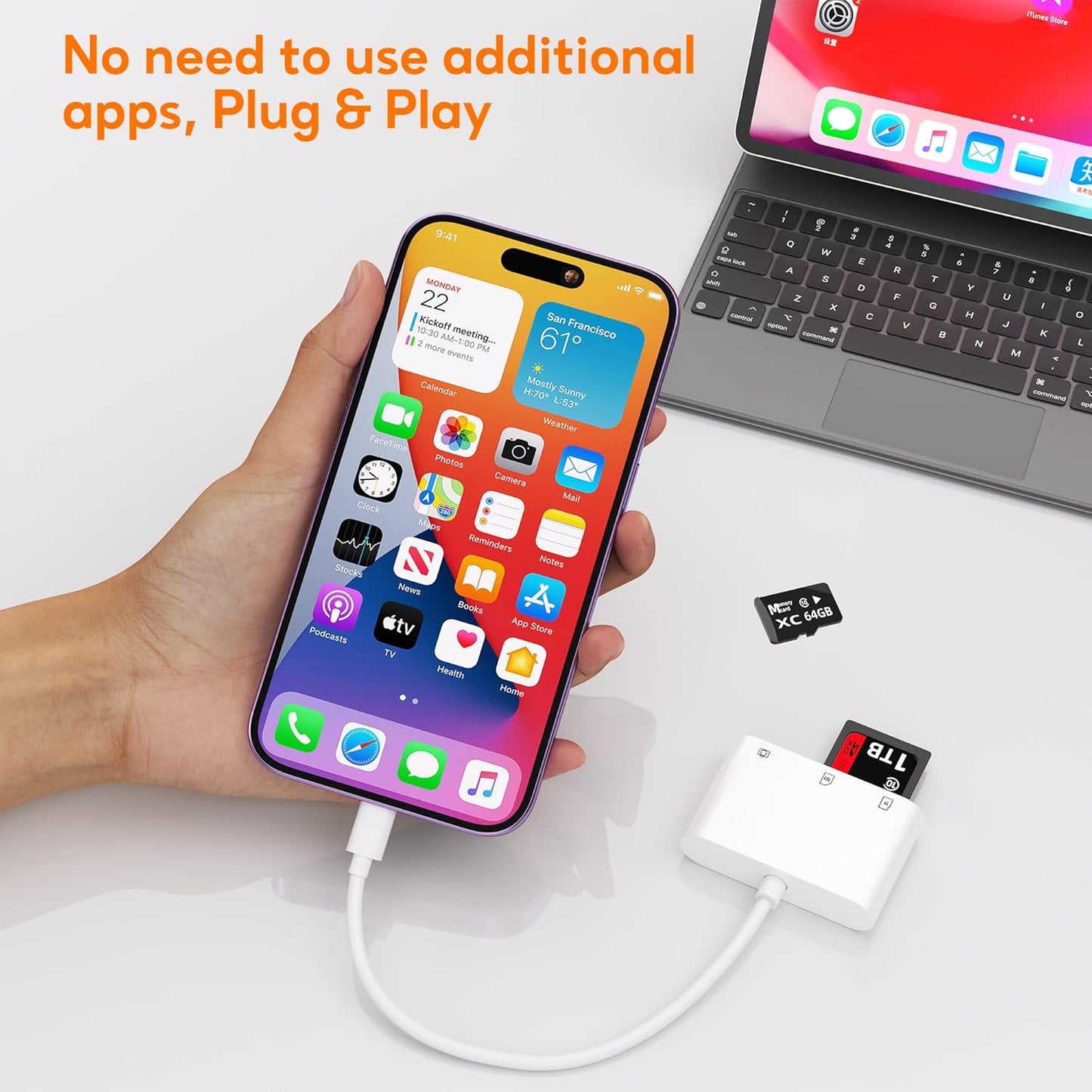SD Card Reader for iPhone, Memory Card Veiwer Support SD and TF Card, USB Digital Camera Adapter for Lightning Devices Compatible with iPhone 13 12 11 and More