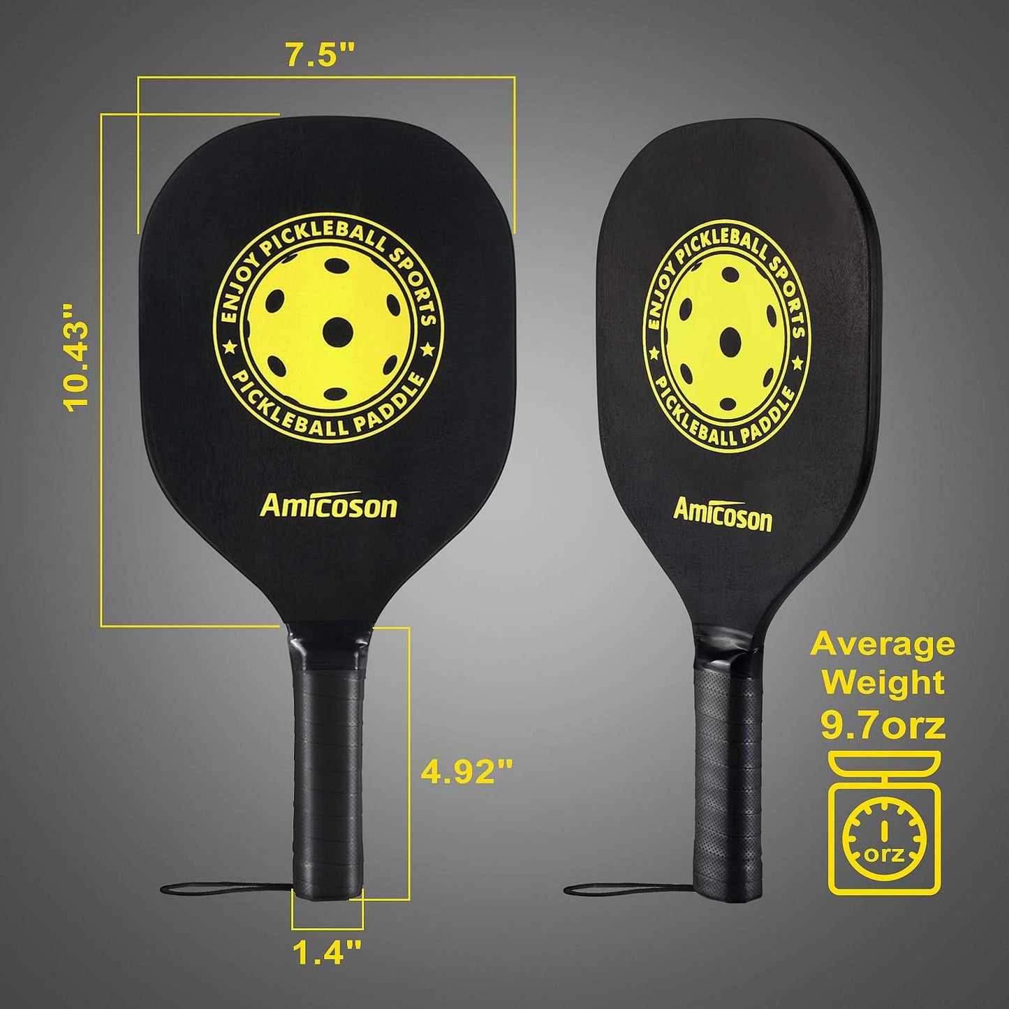 Pickleball Paddles - Pickleball Set of 4 Paddles, Indoor & Outdoor Pickleball Balls, Pickleball Paddle Set of 4 Wood Pickleball Racket Ergonomic Cushion Grip, 8 Pickleball Balls & 1 Carry Bag