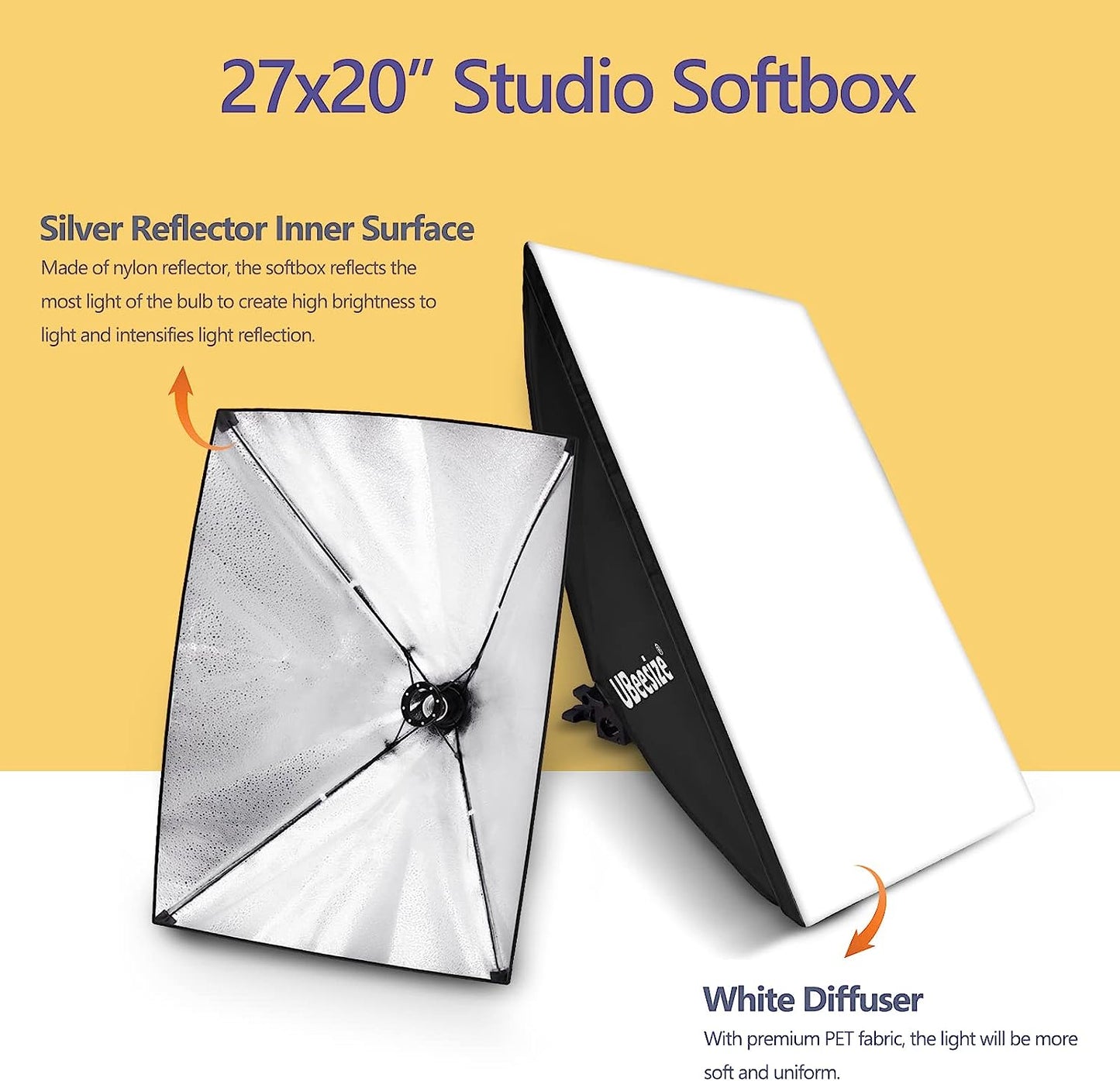 UBeesize Softbox Photography Lighting Kit, 27” x 20” Continuous Lighting Kit with 2pcs 40W E27 Socket 8000K Bulbs, Professional Photo Studio Lighting for Video Recording, Portrait Shooting