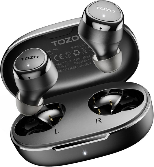 TOZO E1 Wireless Earbuds Build in Mic Clear Calls Ergonomic Light Weight Bluetooth 5.3 in Ear Headphones IPX6 Waterproof Premium Stereo Sound Ear Buds 30H Playtime with 32 EQs via APP, Black