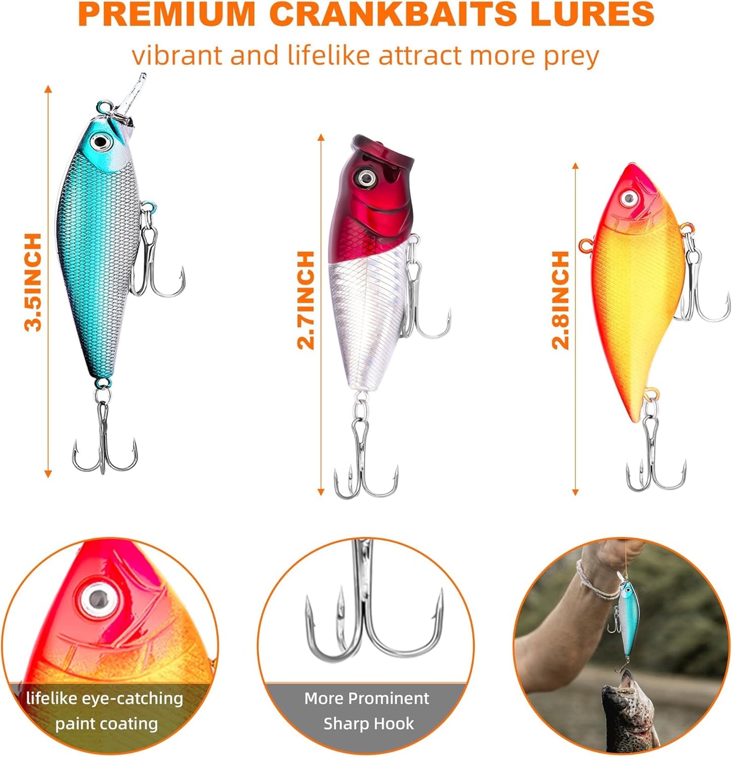 Fishing Lures Kit for Freshwater Tackle Box Kit for Bass Trout, Fathers Day Dad Gifts for Men Dad Husband Boys Beginner, Bait & Other Accessories Fishing Gear Gifts Ideas 105pcs Black