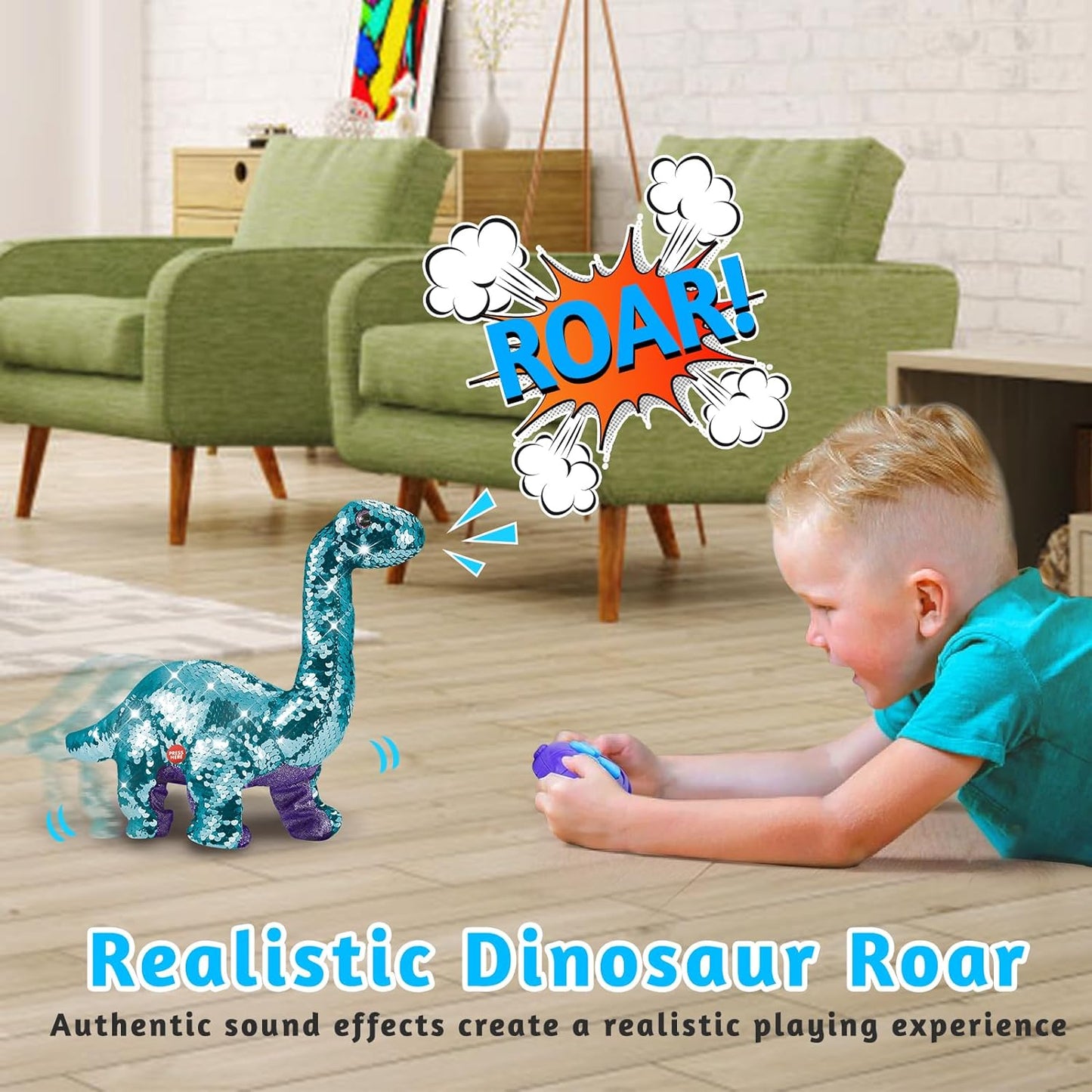 Remote Control Dinosaur Toys for Girls 2-4 3-5, Rc Reversible Sequins Walking Dinosaur Toys with Dino Sound, Music & Recording Function, Best Birthday Gifts for 2 3 4 Year Old Girl