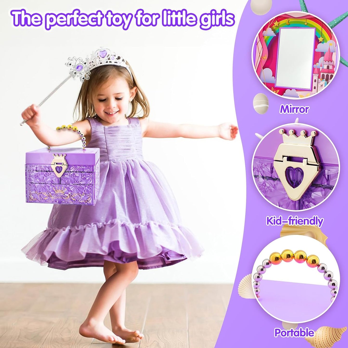 Kids Makeup Set for Girls: Washable Play Makeup Set with Mirror, Crown, Magic Wand, Cape & Nail Accessories, Princess Dress Up Toys, Gift for 5-8 Year Old Girls