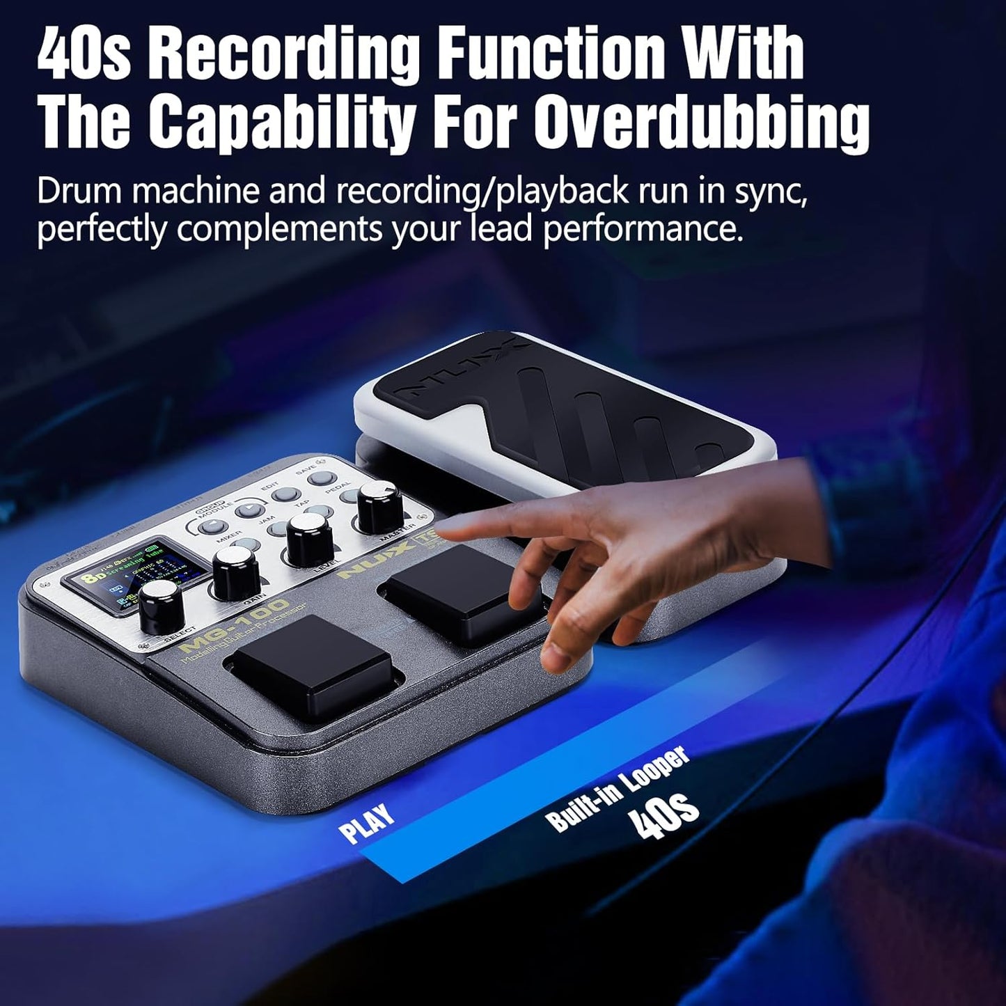 MG-100 Professional Multi-Effects Pedal Processor Musical Instrument Parts 40s Record 55 Effect Mode 10 Sound Di Box Electric Guitar and Bass Loop Amplifier Tube Pedal