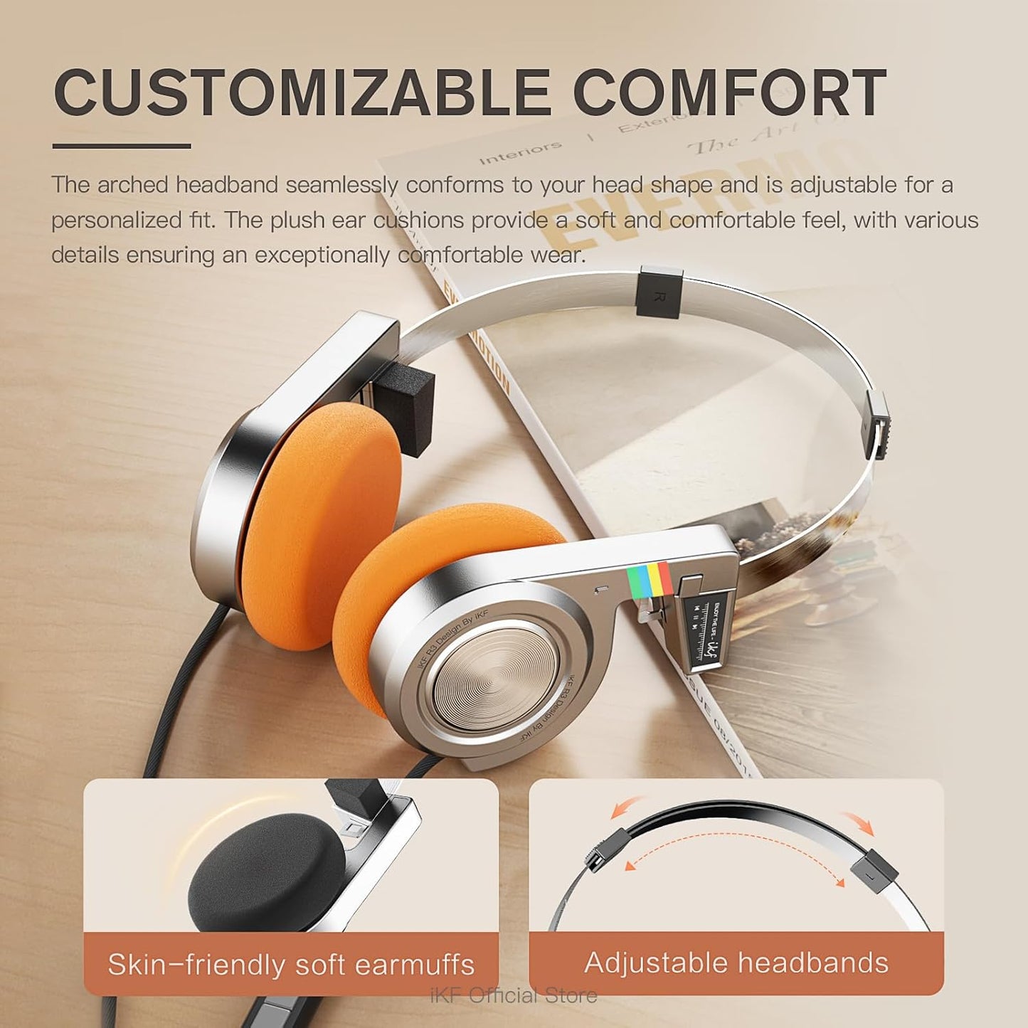 R3 Classic Retro Bluetooth Headphones, Foldable Lightweight Wireless Headset,Vintage, Volume Control,60 Hours Playback, Noise Isolation, with Microphone, Throwback 80s 90s Design(Slivery)