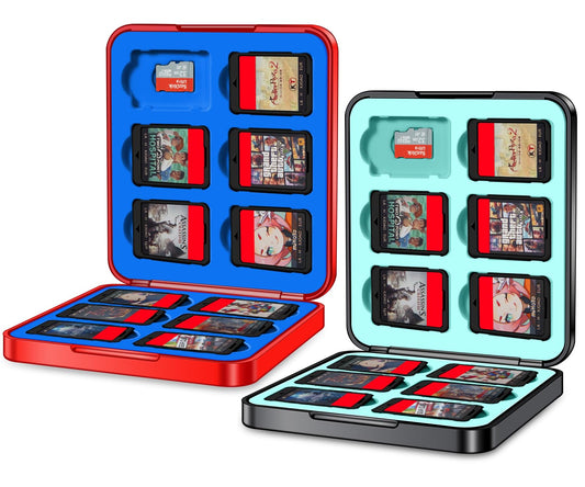 Switch Game Case Holder - 2 Pack Mini Game Organizer Small Portable Traveler Gift Accessories with 24 Cartridge Slots and 24 Micro SD Card Storage, Magnetic Closure, Hard Shell and Soft Lining