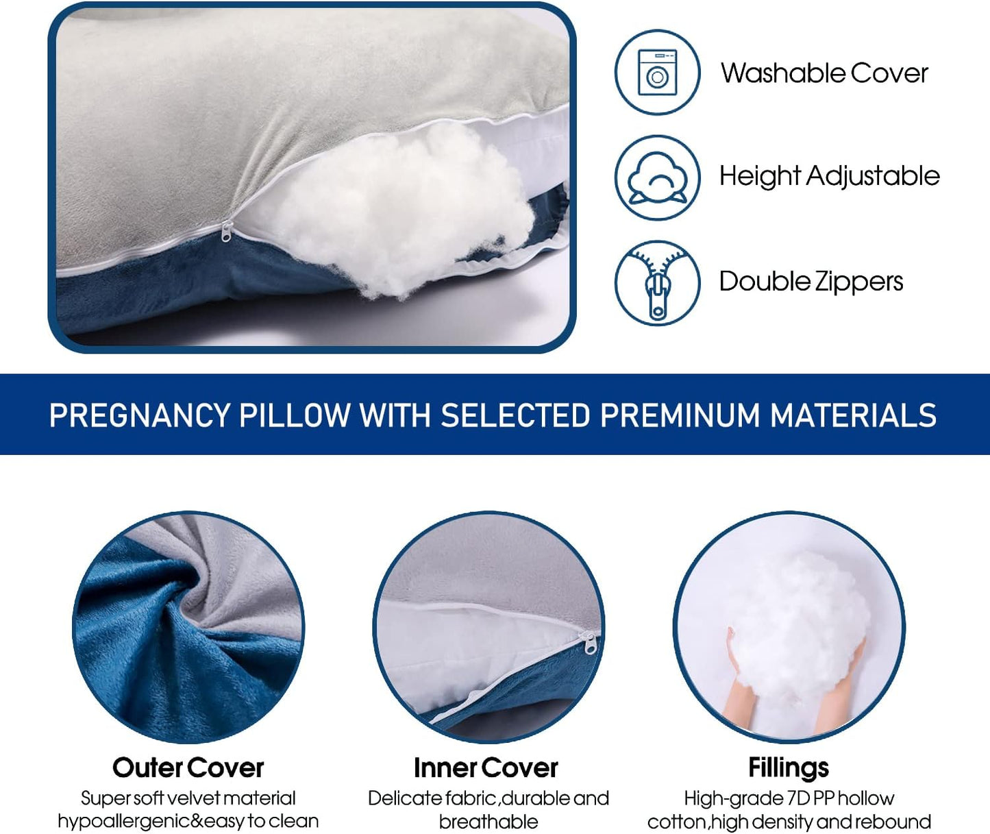 Pregnancy Maternity Pillows for Sleeping 55 Inches U-Shape Full Body Pillow Support - for Back, Hips, Legs, Belly for Pregnant Women with Removable Washable Velvet Cover