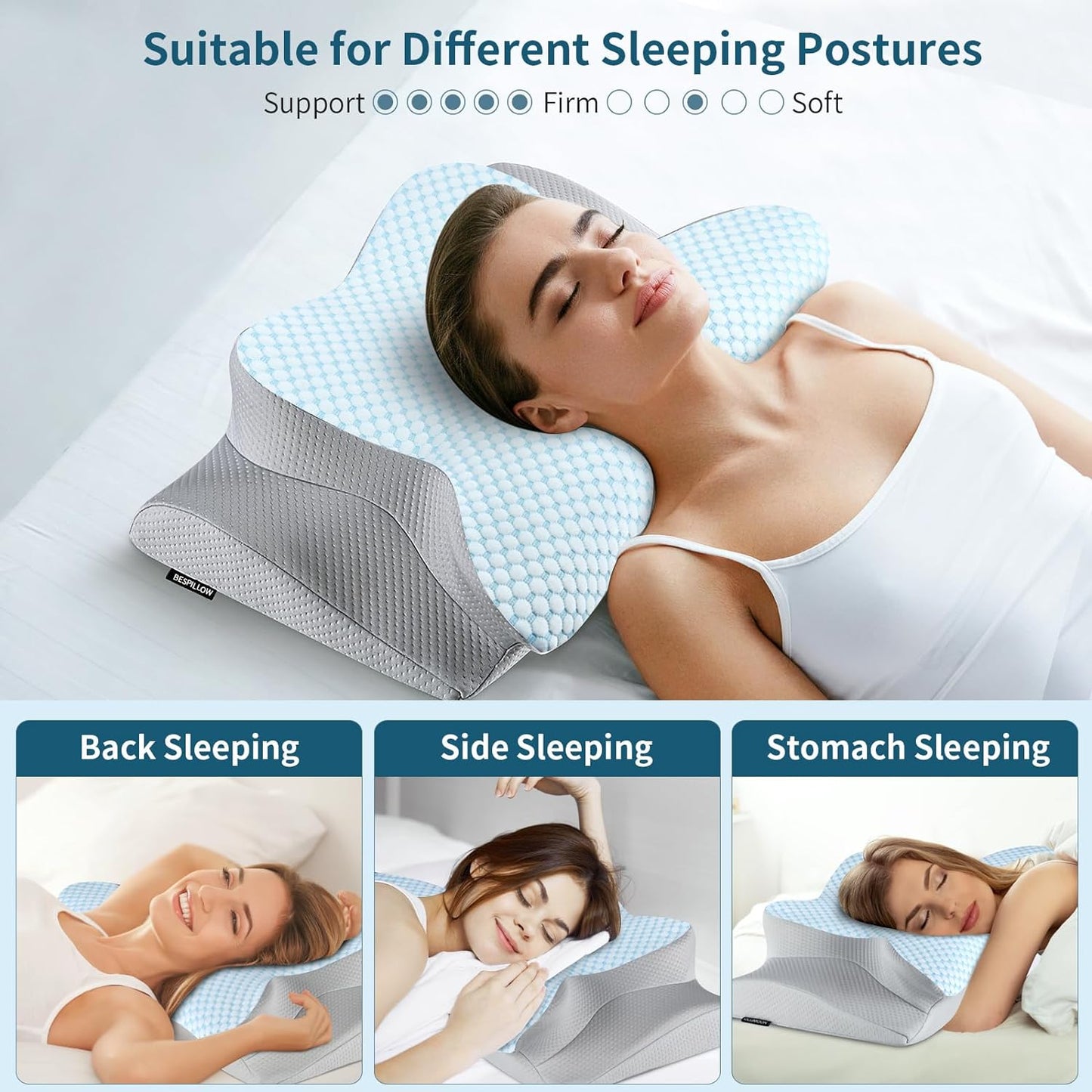 Neck Pillow Cervical Memory Foam Pillows for Pain Relief Sleeping, Contour Pillow for Shoulder Pain, Ergonomic Orthopedic Bed Pillow for Side, Back & Stomach Sleepers with Breathable Pillowcase