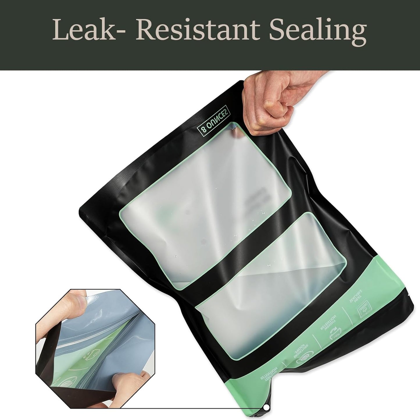 10 Pack Reusable Green Plastic Terp Bags, 8oz (1/2 LB), Double-Tracked Zip Closure, Heat Sealable, 58%-62% RH, Resealable Food Storage Bags (10 Pcs)