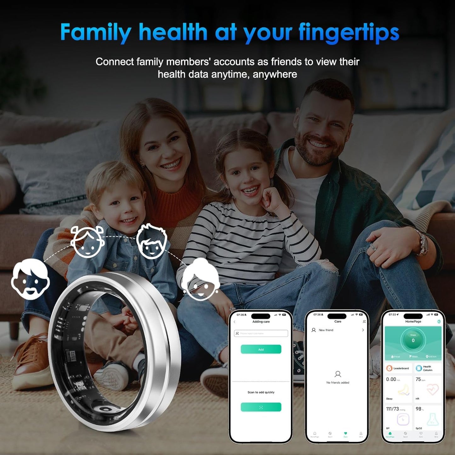 Smart Ring Fitness Tracker for Women Men - Waterproof Health Rings for Sleep Tracker, Heart and Blood Oxygen Monitor, Fitness Ring for Family Care,Step and Burned Calories Counter(10#)