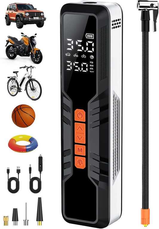 Tire Inflator Portable Air Compressor - 4X Air Pump for Car Tires, 150PSI&10000mAh Portable Tire Inflator for Car, 12DC Air Pump with Pressure Gauge/LED Light, Bike/Motorcycle/Ball/Car Accessories