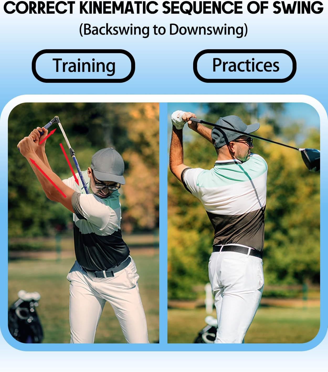 Golf Swing Trainer aid - Golf Training aid to Improve Hinge, Forearm Rotation, Shoulder turna and Grip.Portable Collapsible Swing Trainer Equipped with Golf Grip Traine