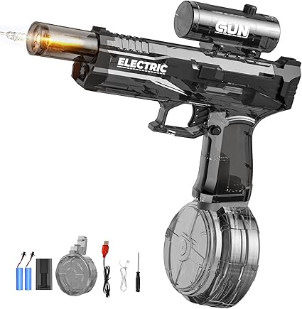 Electric Water Gun with Muzzle Light,Automatic Water Gun Blaster,Squirt Gun Range 23-32 FT,Outdoor Party Summer Water Shooting Game Toy with 2 Batteries,Ideal Watergun Easter Gift for Kids & Youths.