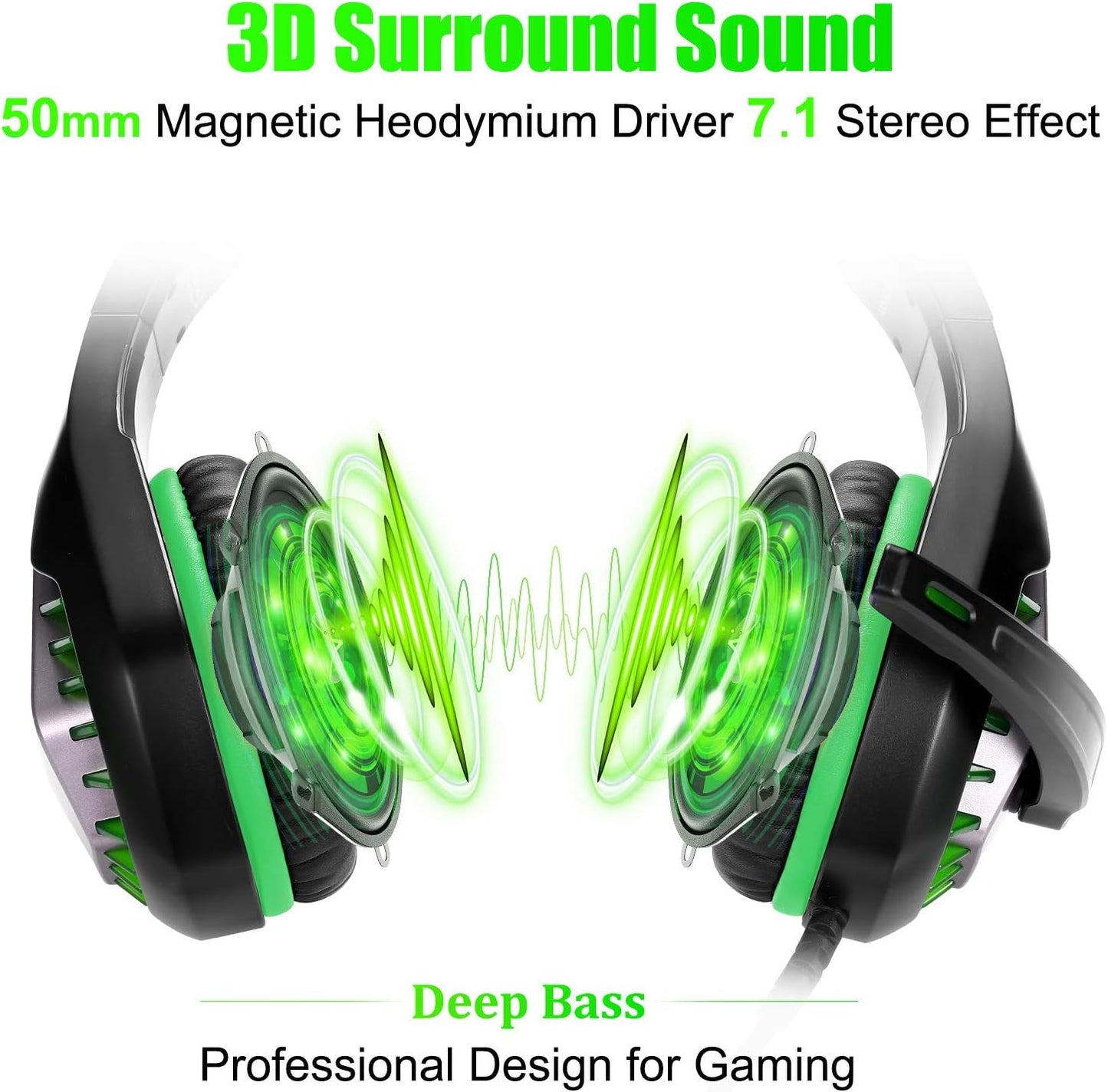 Gaming Headset with Microphone for PS5 Xbox One X S,Surround Sound Stereo for PS4/Nintendo Switch,Noise Cancelling Omnidirectional Microphone,LED Light,Compatible with Mac/PC/Laptop(Green)