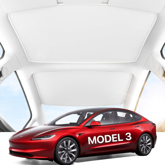 REEVAA® Upgrated Tesla Model 3 Sunshade Roof 2020-2023 Foldable [No-Sagging, No Gaps] Tesla Model 3 Accessories Heat Insulation Glass Sun Shade for Model 3 2020-2023 2PCS, Gen 3 White Grey