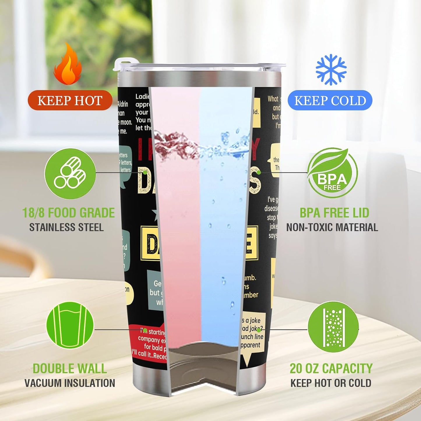 Dad Birthday Gift from Daughter Son: Dad Joke 20oz Tumbler with Lid Straw Stainless Steel Tavel Mug Funny Birthday Gifts for Men Grandpa Husband Bonus Stepfather Fathers Day Christmas Thankgiving