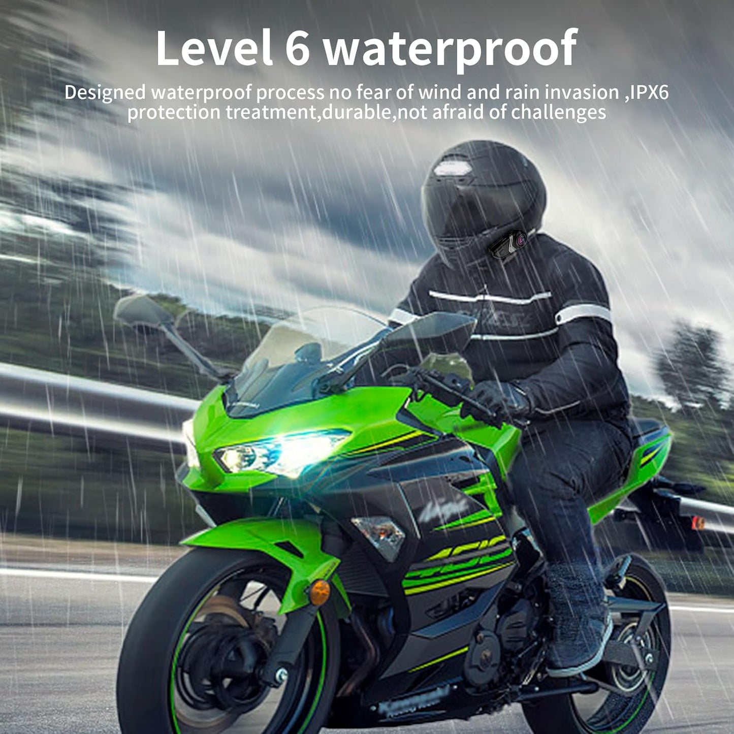 Motorcycle Bluetooth Headset LX3 Motorcycle Helmet Bluetooth Intercom for 2 Riders 800M with CVC Noise Reduction Stereo Music IPX6 Waterproof Full Face Helmet (1 Piece)