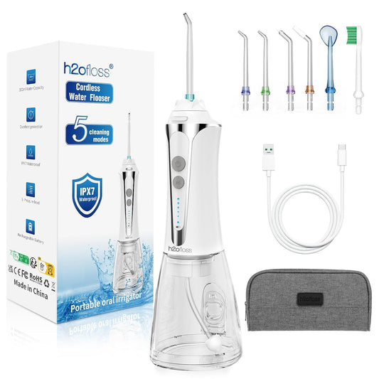 Water Dental Flosser Cordless, 300ML Rechargeable Oral Irrigator for Teeth Cleaning, Portable & IPX7 Waterproof Teeth Cleaner Pick for Braces Home Travel