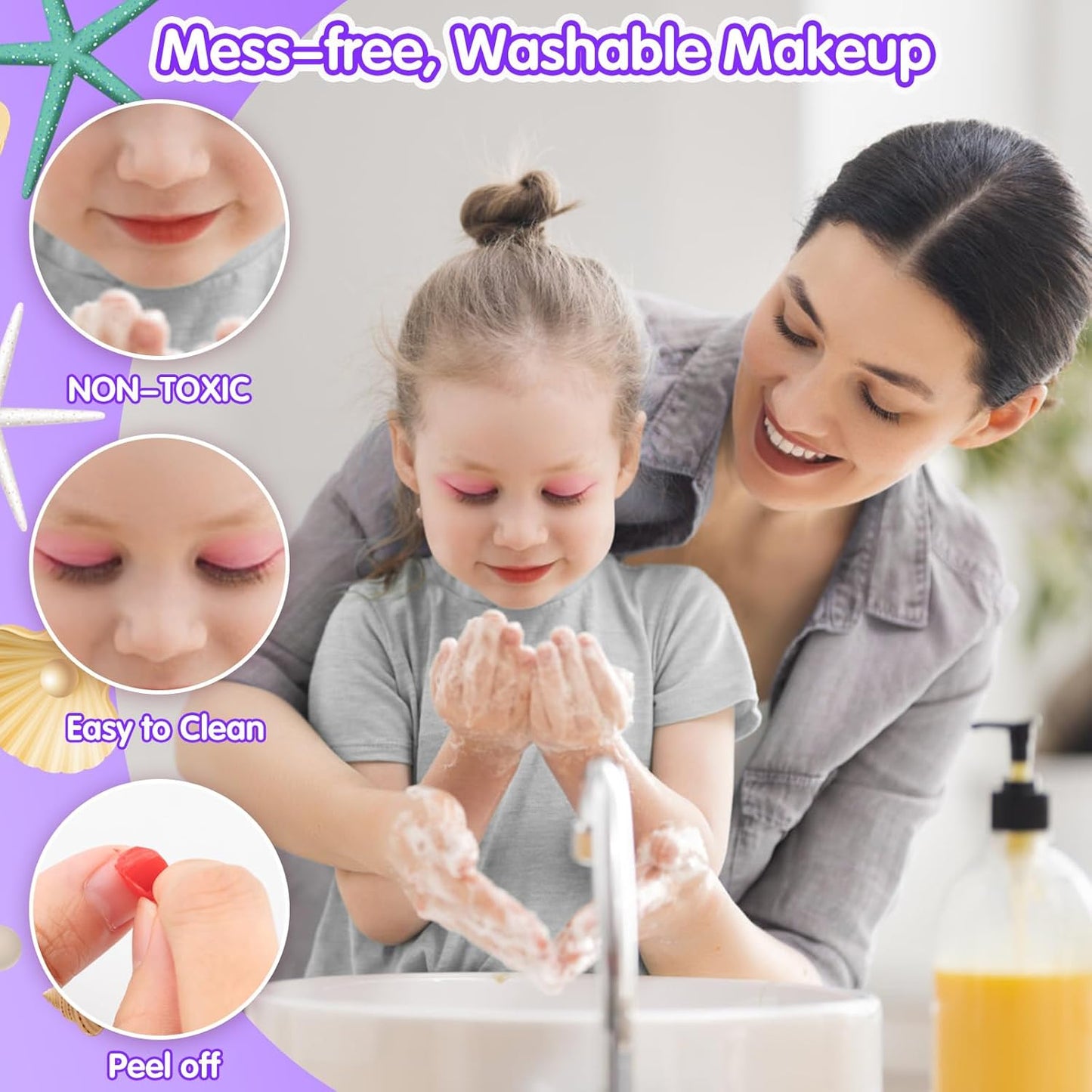 Kids Makeup Set for Girls: Washable Play Makeup Set with Mirror, Crown, Magic Wand, Cape & Nail Accessories, Princess Dress Up Toys, Gift for 5-8 Year Old Girls