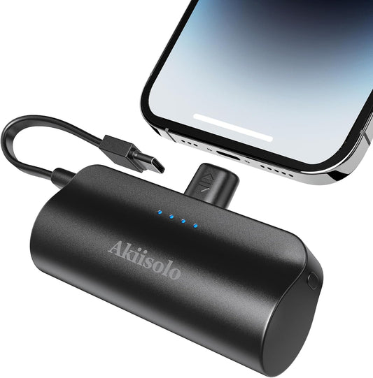 Portable Charger for iPhone With Dual Infterface, 5000mAh Mini Power Bank Fast Charging, Phone Charger Battery Pack Compatible with iPhone 15/14/14 Pro Max/14 Plus/13/12/11/X/8/7/6, and More, Black