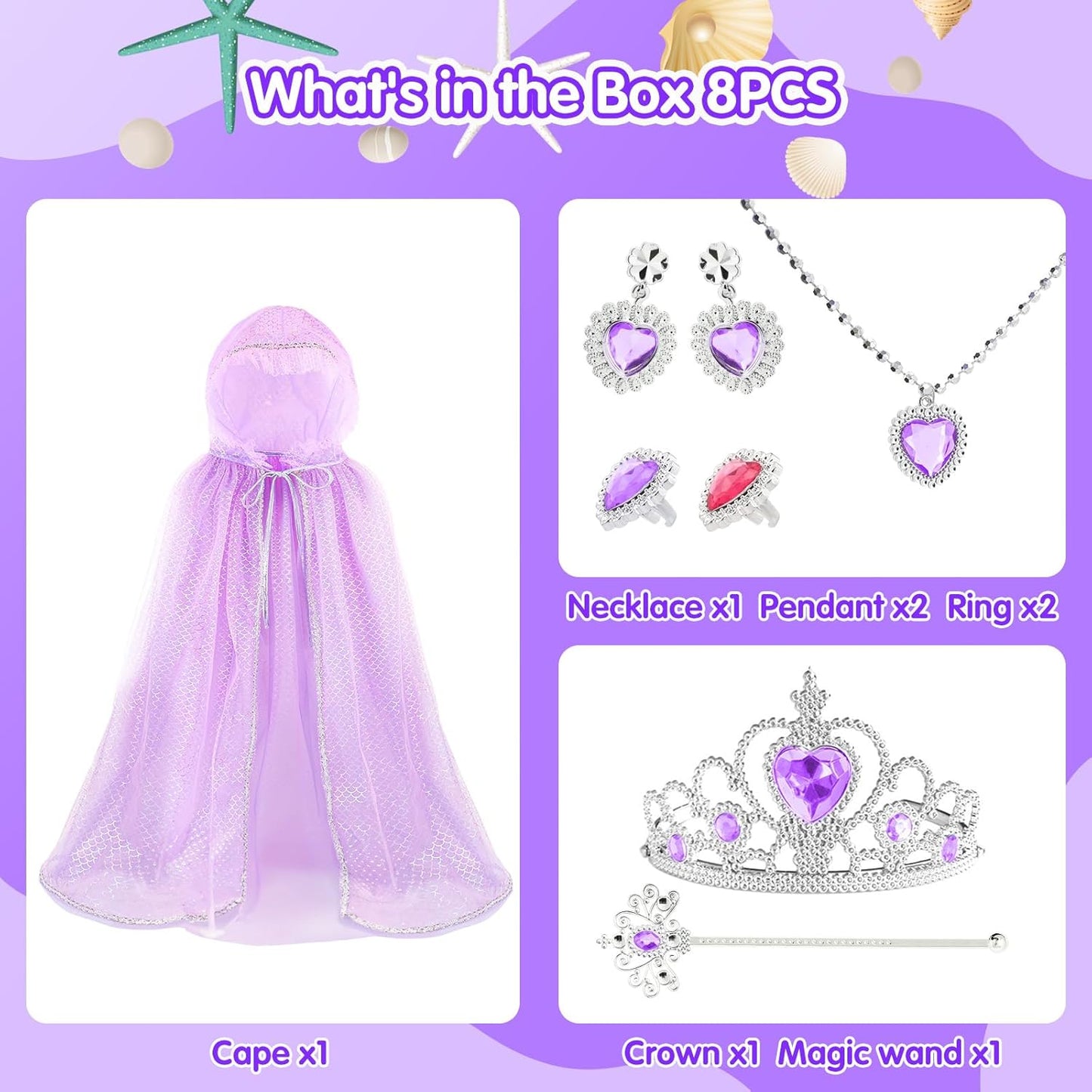 Kids Makeup Set for Girls: Washable Play Makeup Set with Mirror, Crown, Magic Wand, Cape & Nail Accessories, Princess Dress Up Toys, Gift for 5-8 Year Old Girls