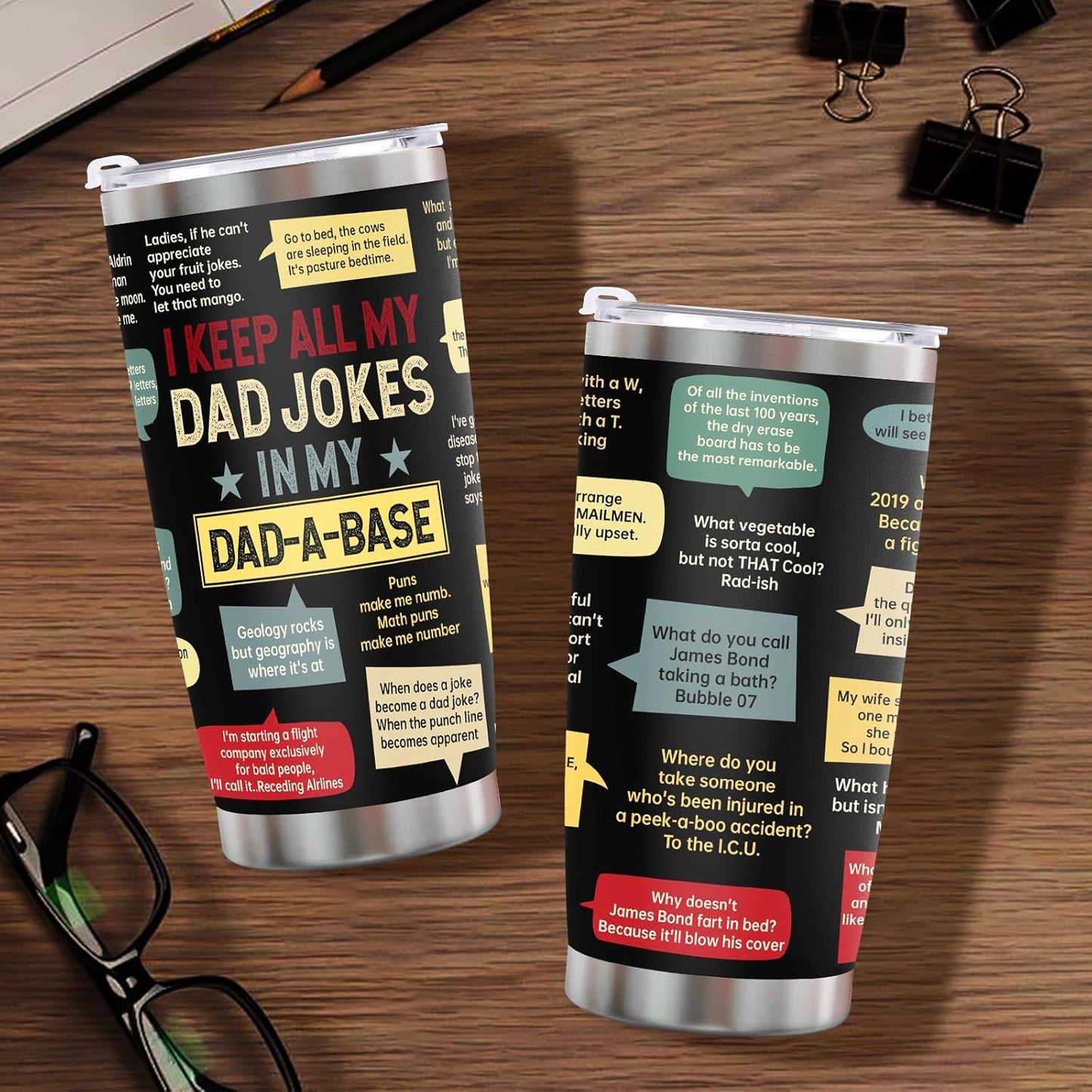 Dad Birthday Gift from Daughter Son: Dad Joke 20oz Tumbler with Lid Straw Stainless Steel Tavel Mug Funny Birthday Gifts for Men Grandpa Husband Bonus Stepfather Fathers Day Christmas Thankgiving