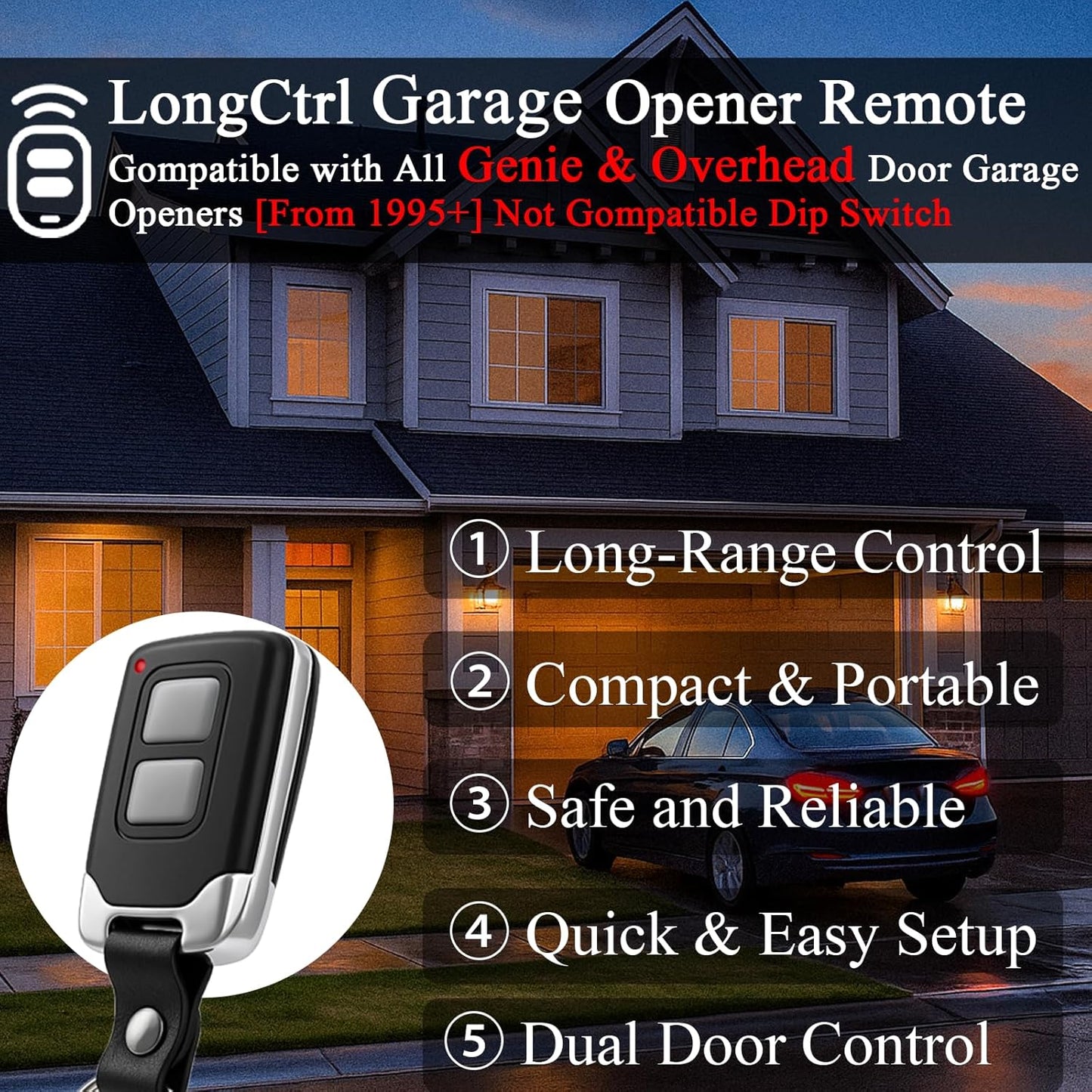2 Replacement for Genie & Overhead Door Garage Door Opener Remote G3T-R G3T-BX G3T-A,𝐎𝐧𝐥𝐲 Compatible with 𝑨𝒍𝒍 Intellicode Genie Overhead Garage Openers from 1995