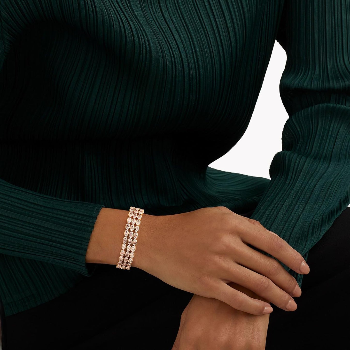 14K Gold Plated Women’s Tennis Bracelet – Sleek CZ Line Bracelet, Fits 6.0"–7.2" Wrist – Sparkly Everyday Jewelry Gift, Contemporary Tennis Bracelets for Women