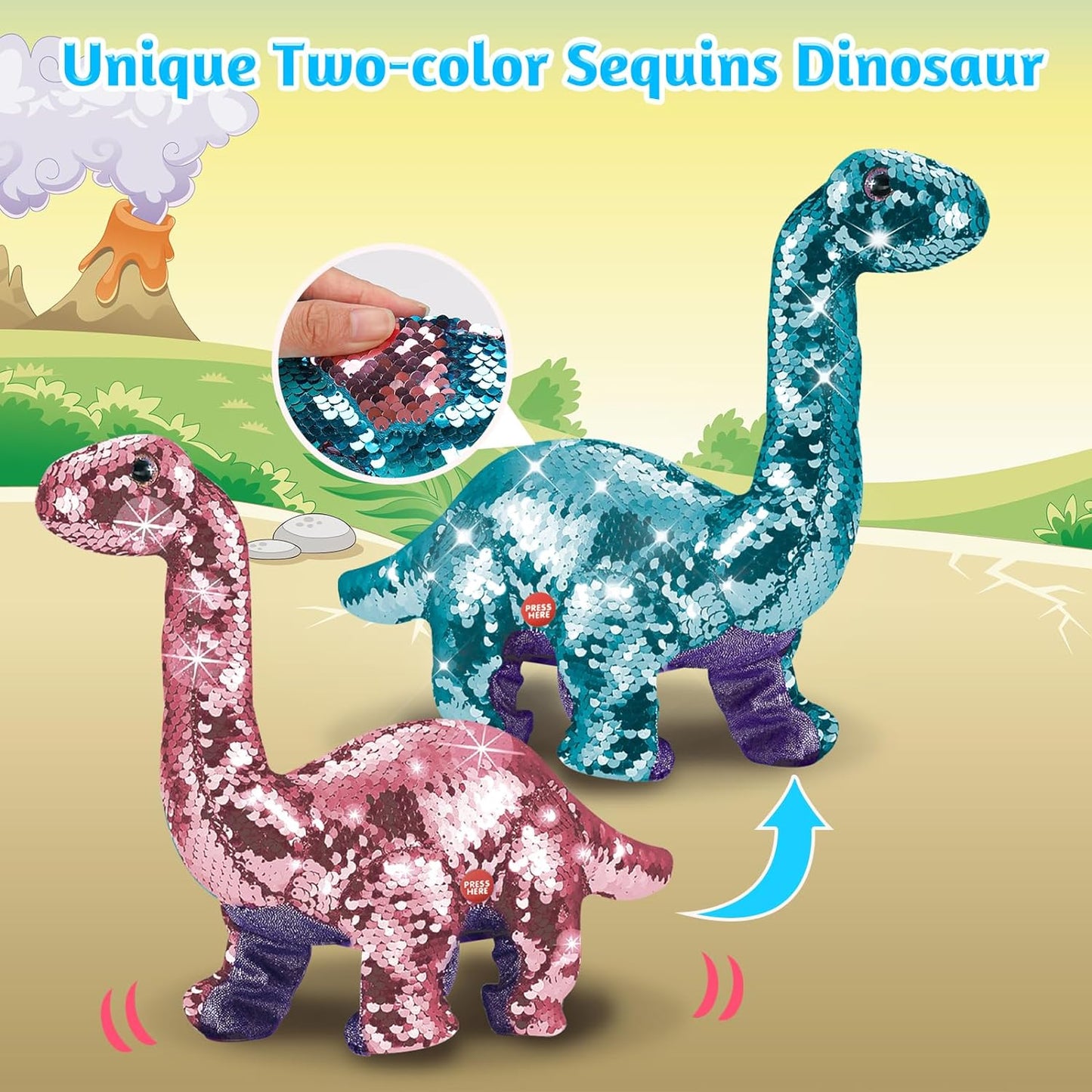 Remote Control Dinosaur Toys for Girls 2-4 3-5, Rc Reversible Sequins Walking Dinosaur Toys with Dino Sound, Music & Recording Function, Best Birthday Gifts for 2 3 4 Year Old Girl