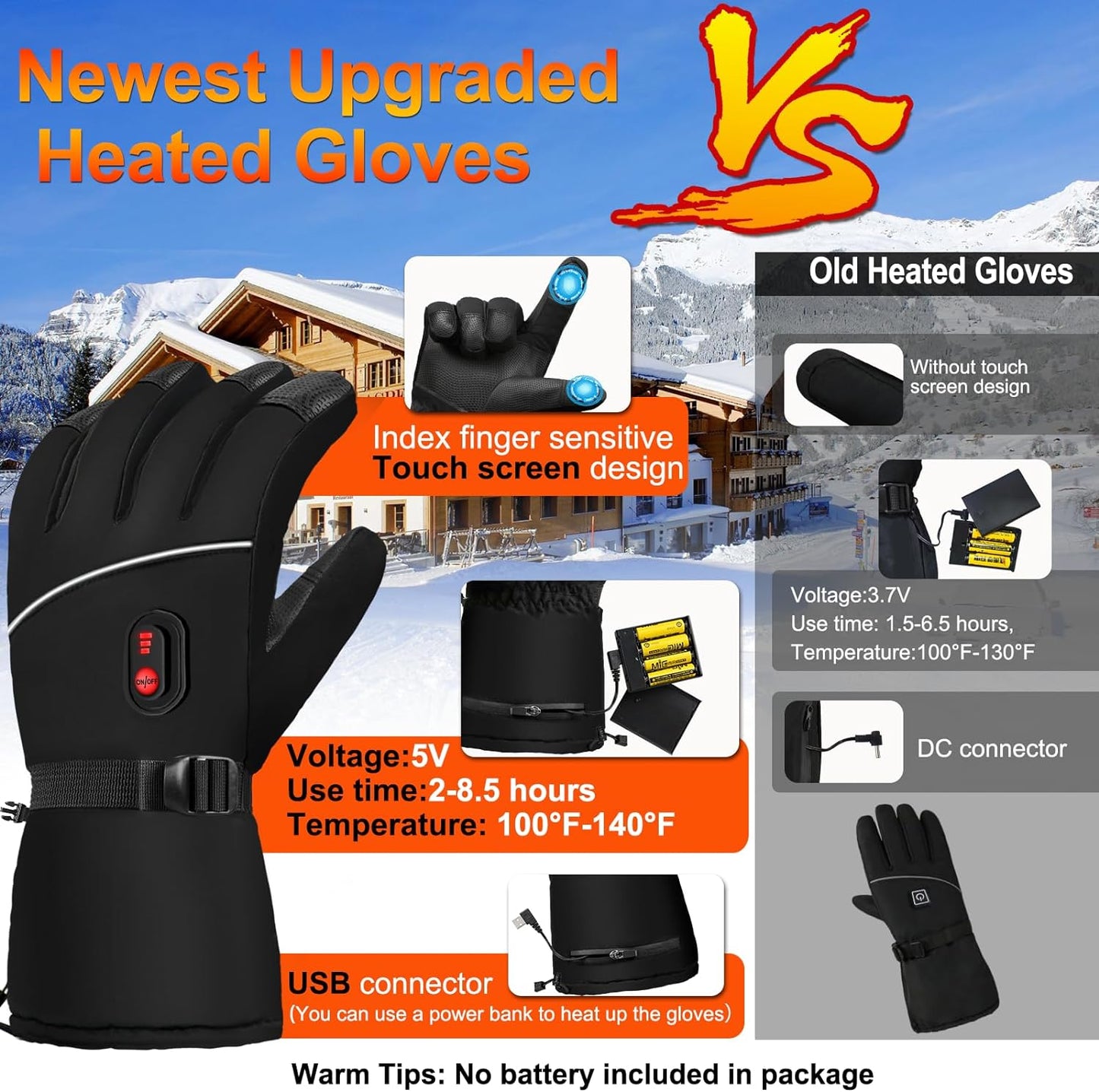 Heated Gloves for Men Women,Electric Heated Gloves Camping Hand Warmers Winter Warm Touchscreen Gloves - Battery Powered Waterproof Gloves Windproof Gloves for Outdoor Cycling Skiing Hiking Working