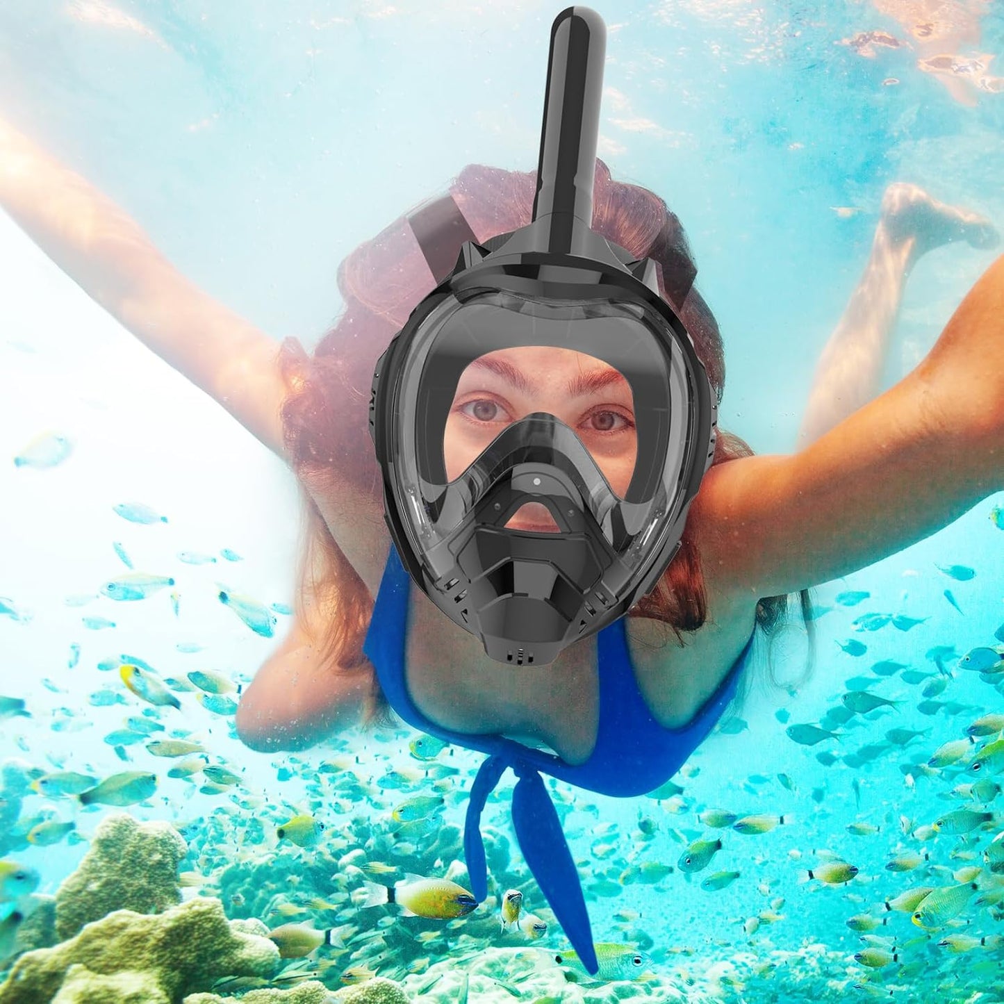 Full Face Snorkel Mask,Snorkel Mask with Detachable Camera Mount,180 Degree Panoramic View Anti-Leak Anti-Fog Snorkel Gear for Adults & Kids