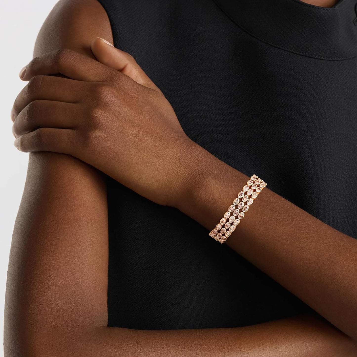 14K Gold Plated Women’s Tennis Bracelet – Sleek CZ Line Bracelet, Fits 6.0"–7.2" Wrist – Sparkly Everyday Jewelry Gift, Contemporary Tennis Bracelets for Women