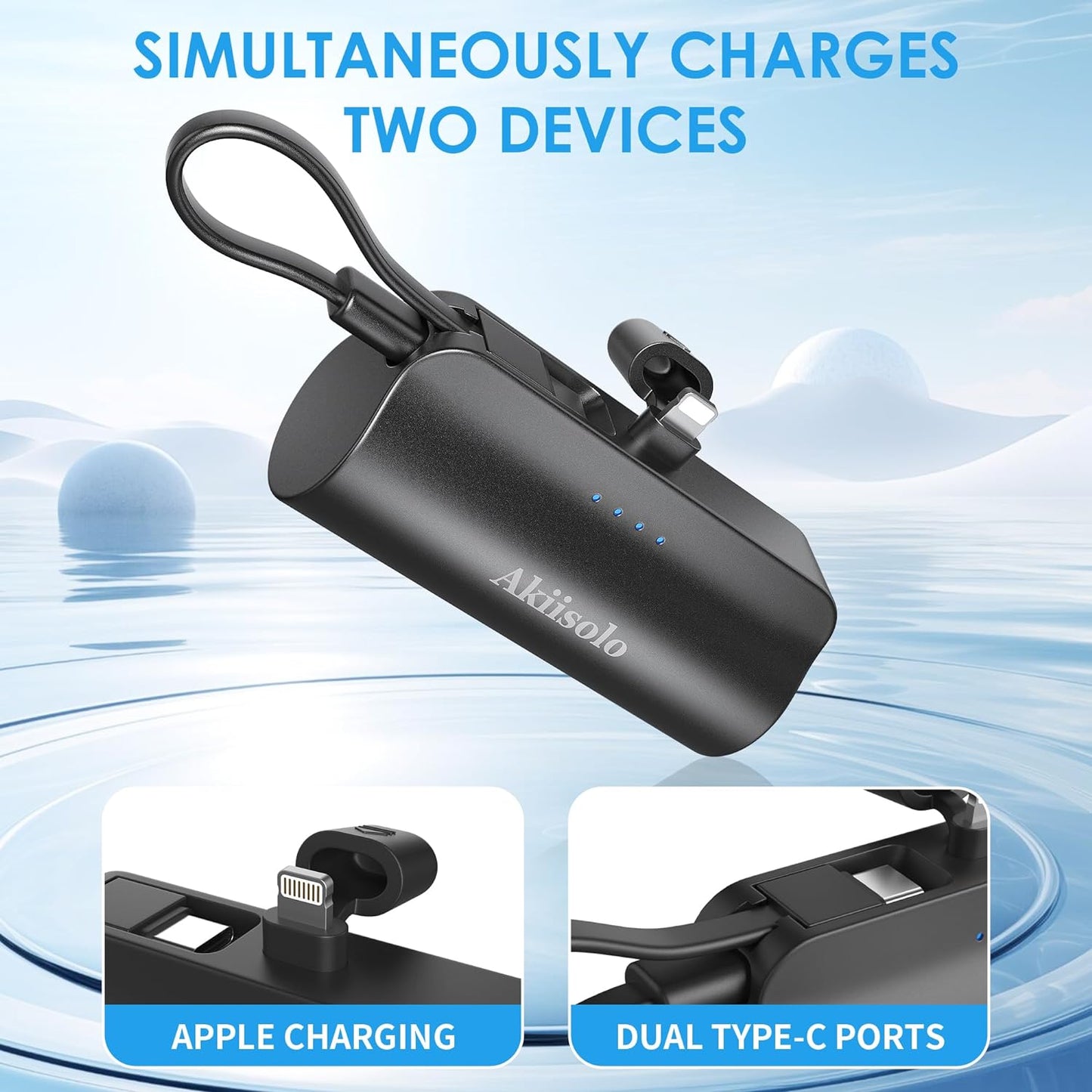 Portable Charger for iPhone With Dual Infterface, 5000mAh Mini Power Bank Fast Charging, Phone Charger Battery Pack Compatible with iPhone 15/14/14 Pro Max/14 Plus/13/12/11/X/8/7/6, and More, Black