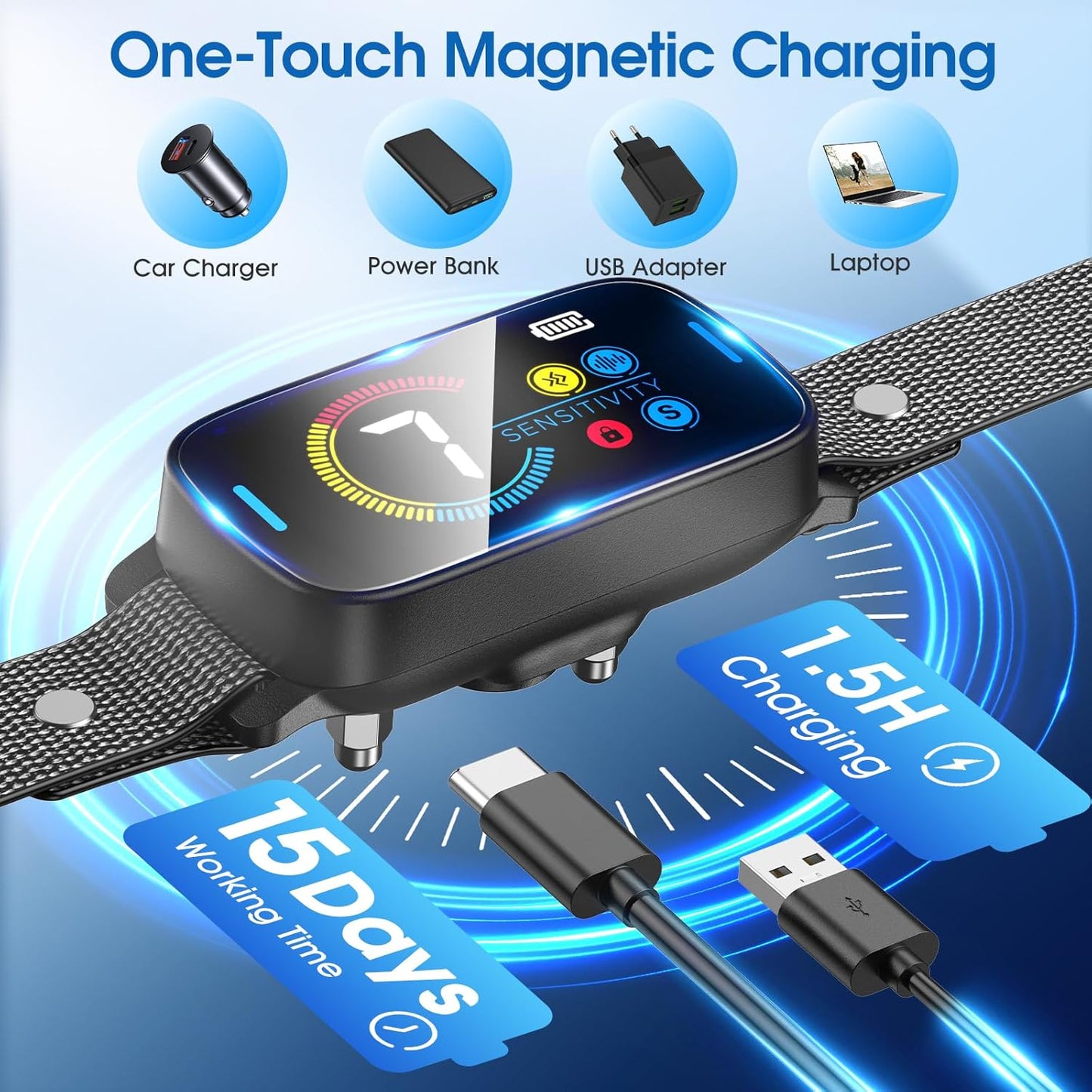 Upgrade Ultrasonic Bark Collar for Large Medium Small for Dogs Smart Automatic Bark Collar Rechargeable Anti Barking Training Collar with Waterproof Vibration and Beep 7 Sensitivity